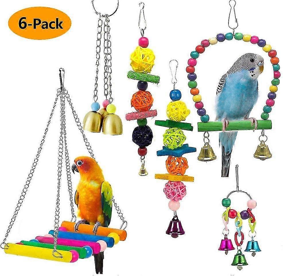 Parrot Toy Bird Hanging Swing Shredder Chew Perches Toy Parrots For Cage Conures Parakeets Cockatiels Spiky Macaws Mynah Budgies (6-pack)