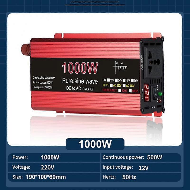 Pure Sine Wave Car Inverter 12V/24V To 220V LED Display Portable Power Voltage Converter Universal Socket Inverter 1000-3000W