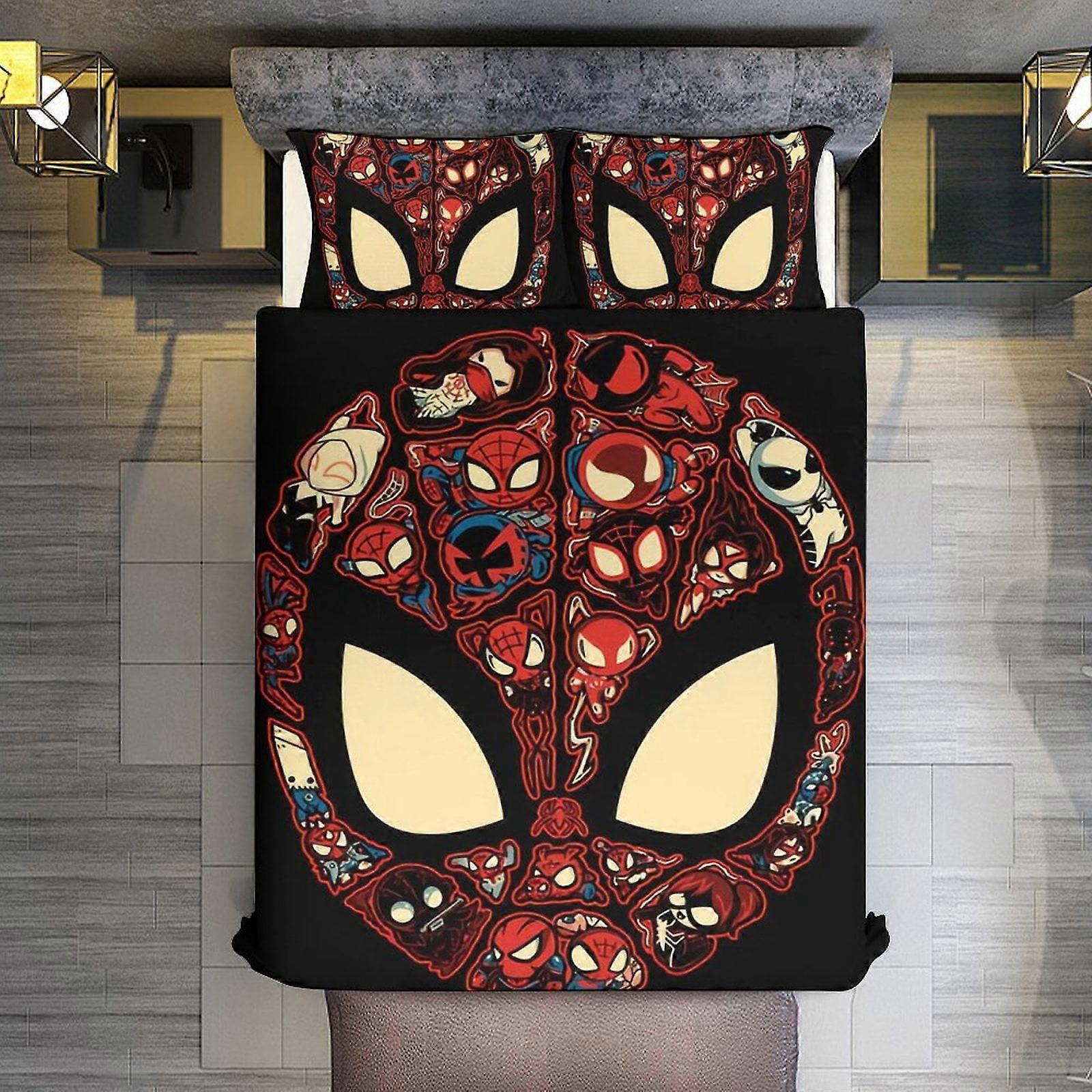 v3190  Bed Sheets Bedding 3 Piece Bedding Set,Cartoon Spider-Man Head Comforter Set for Kids Boys Teen Men Tween 3D Lightweight Microfiber Bedding Set