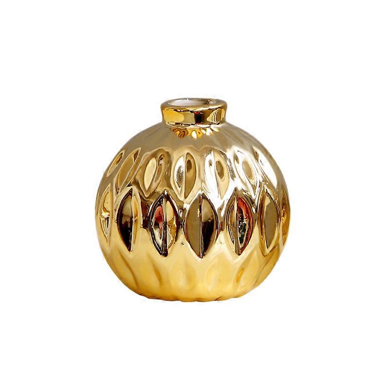 Ceramic Small Vase Small Flower Embossed Fish Lip Pattern Crafts Home Decorations (Gold)
