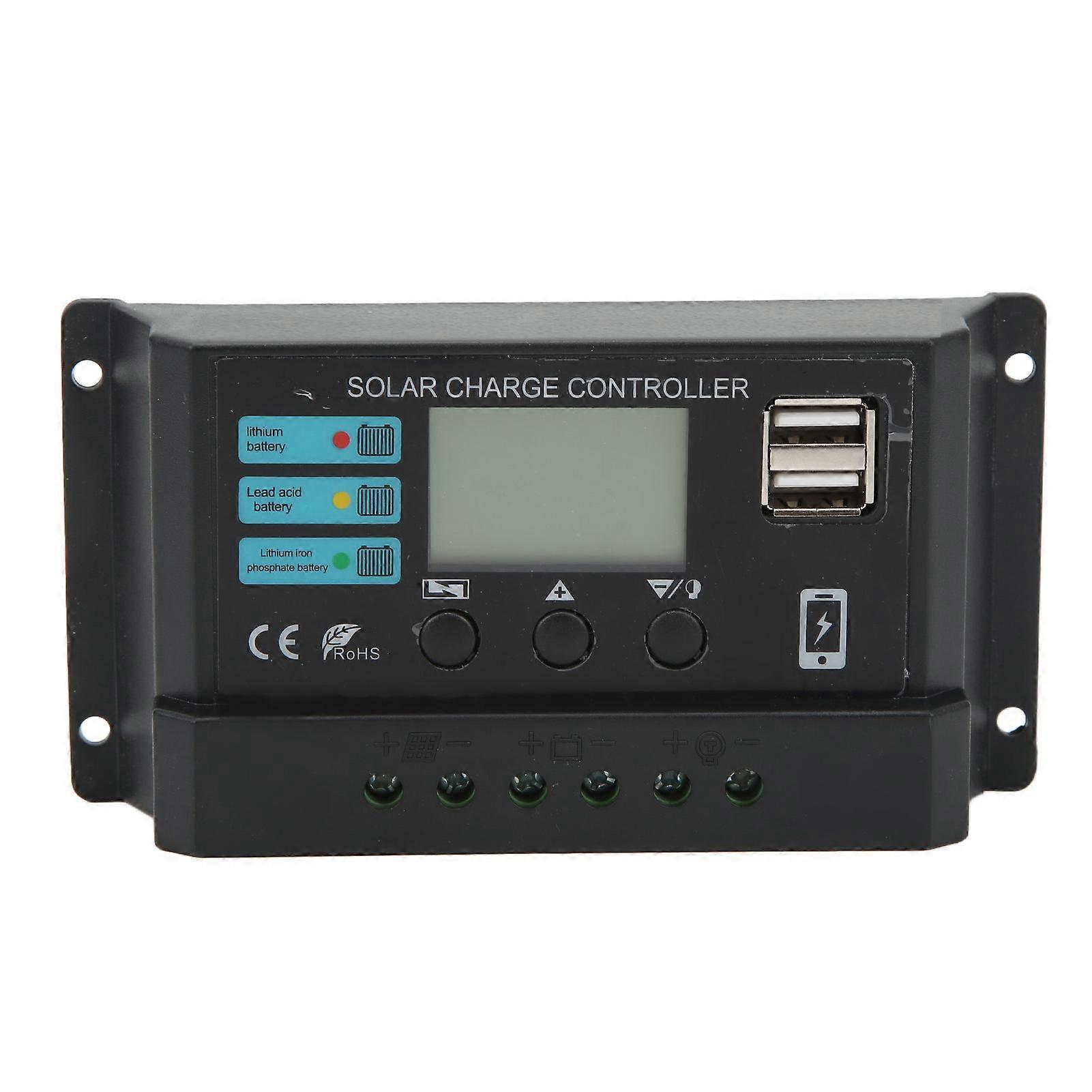 LCD-skærm Solpanelcontroller Solcelleopladningscontroller 12V 24V selvadaption sort 30A