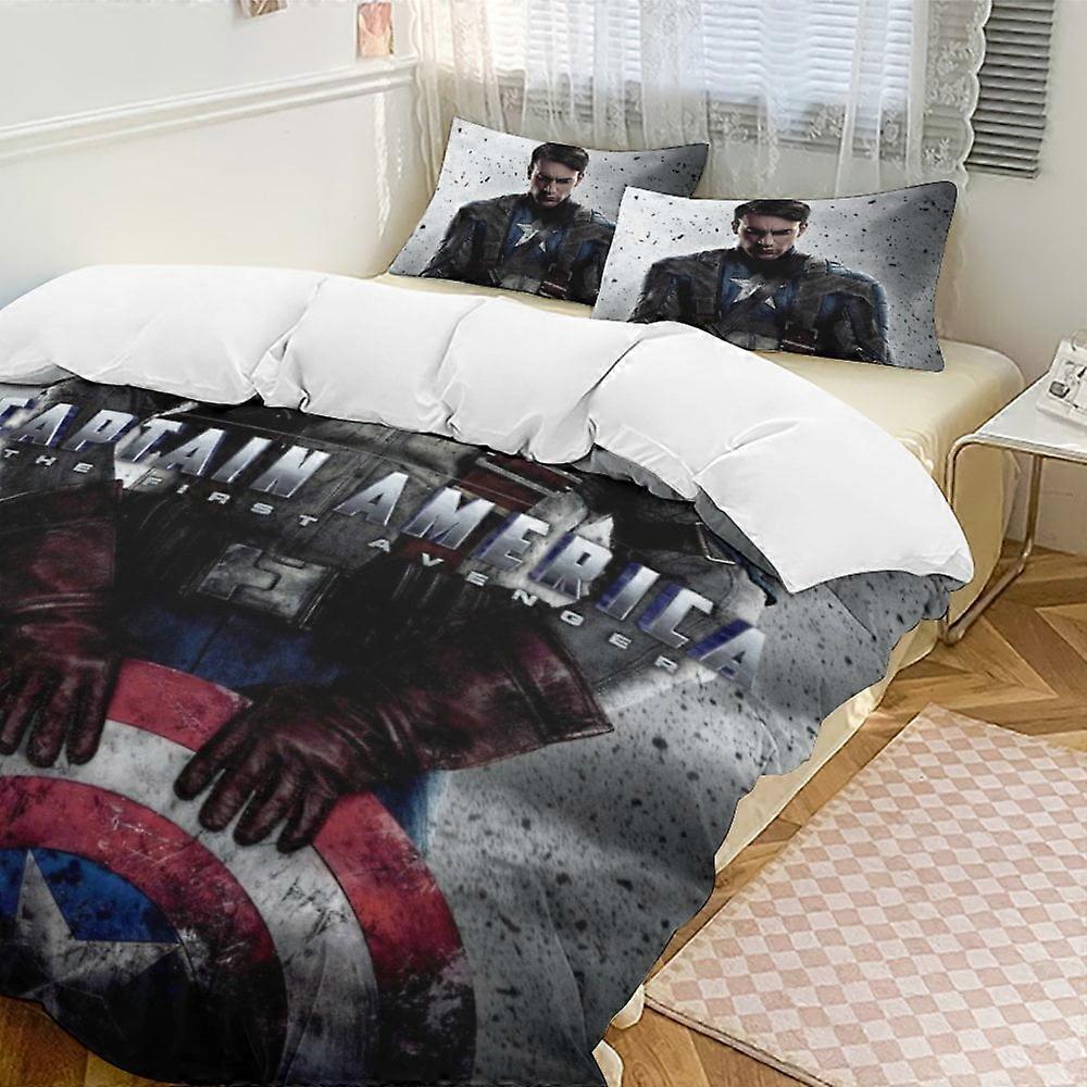 Bedding set HF84 Captain America Bedding Comforter Sets, 3-Piece Bedding Set Soft Warm Bed Set with 1 Duvet Cover And 2 Pillowcases for Bedroom All Se