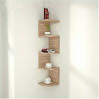 壁に取り付けられたコーナーシェルフ、本棚棚収納用のクラシックな5段ラジアルアングルウォールシェルフ(色:木)