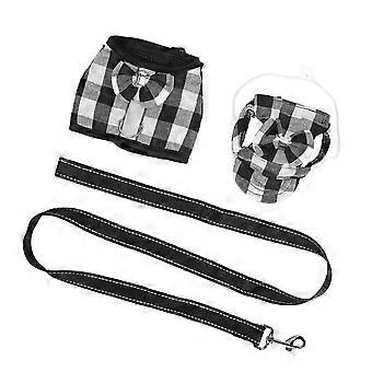 Pet Pig Harness Vest with Leash and Cap Escape Proof Walking Strap Black White Medium
