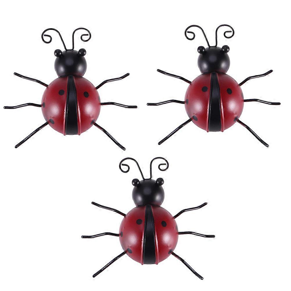 3 Pcs Iron Ladybug Metal Wall Hanging Art Decorations Ornament for Home Garden