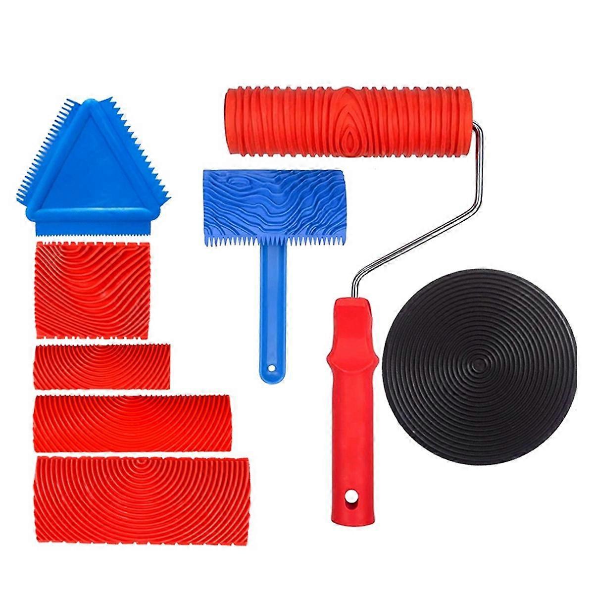 Rubber Wood Graining Tools Set Texture DIY Paint Roller Brush Pattern for Wall Room Home Yard Garde