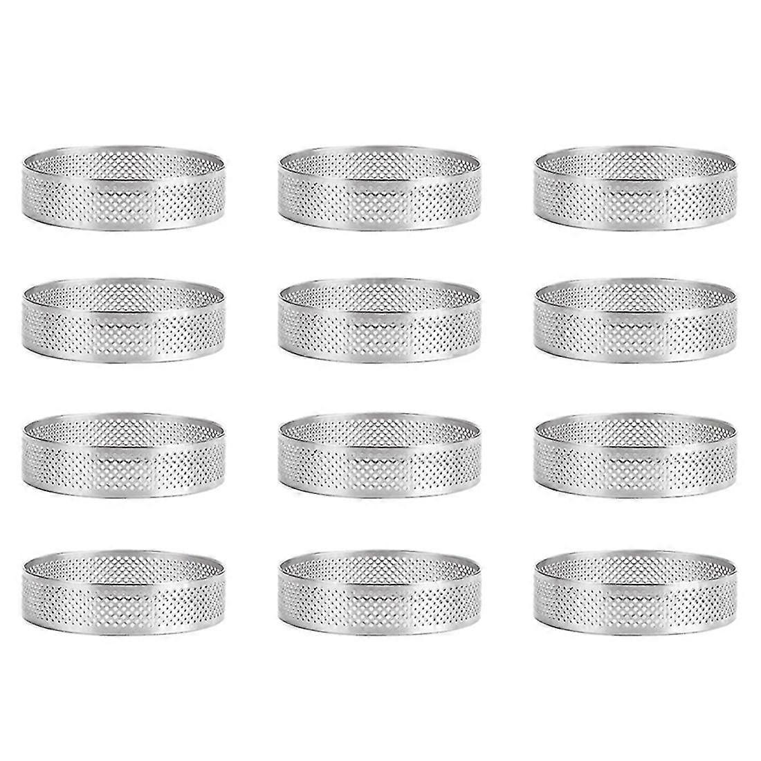 12 Pack rustfritt stål terte ringer, perforert kakemousse ring, kake ring mold, rund kake baking 6cm
