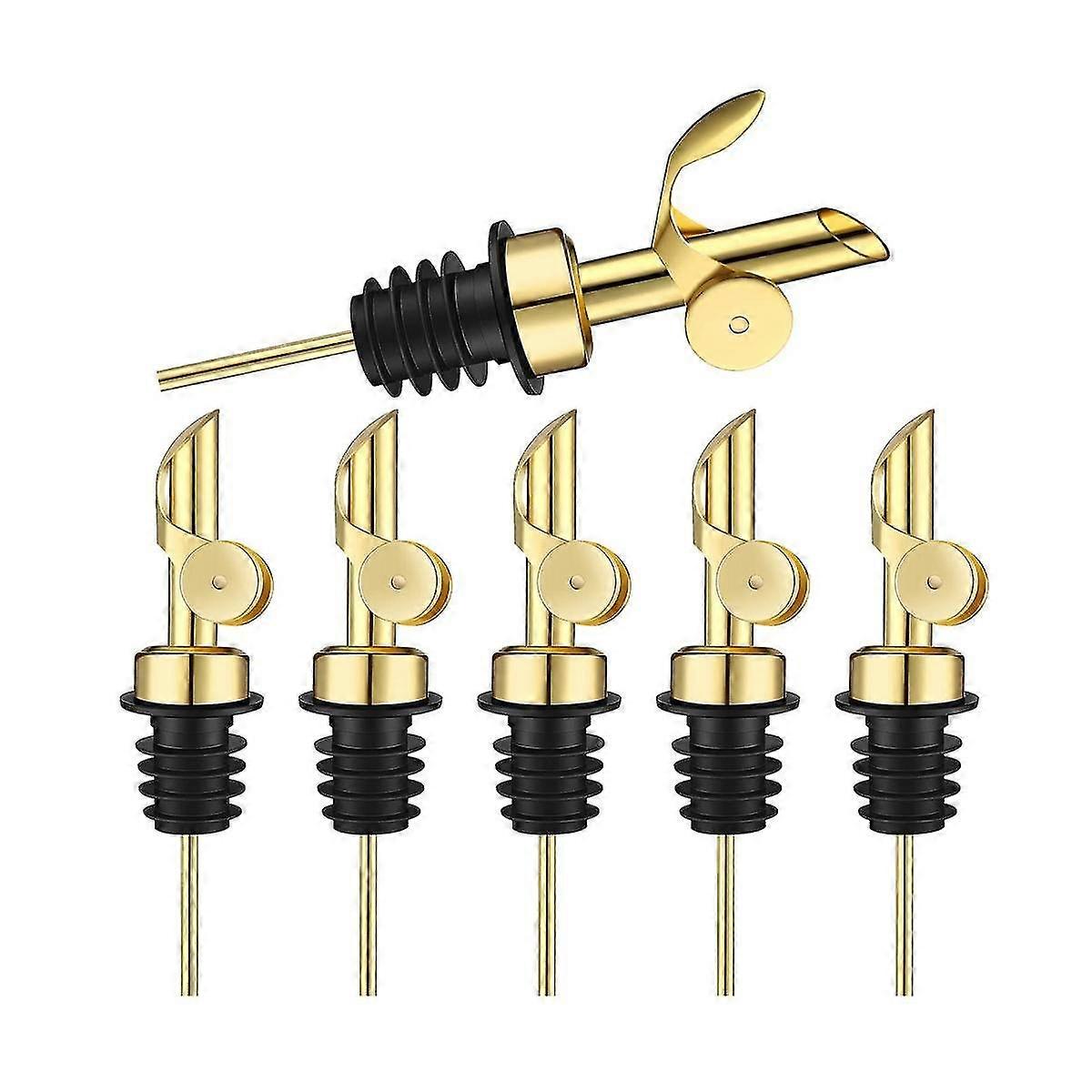 6 st viktade spritflaskhållare i rostfritt stål med automatisk flip och olivoljedispenser, balsamvinäger