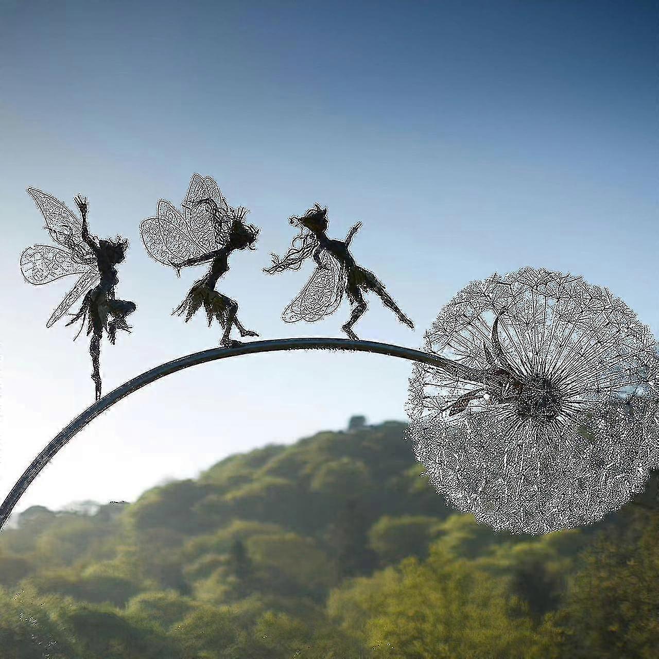 زهرة الجنية قزم الرقص مع الهندباء روبن البيض النحت حديقة المعادن الحرفية