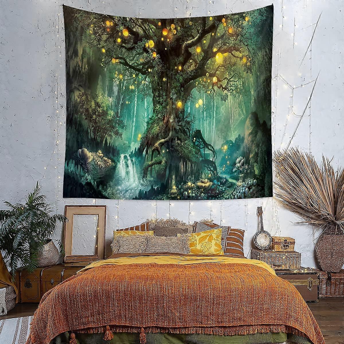 Tree of Life Wall Hanging, Psychedelic Tapestry Waterfalls Under Ancient Tree Tapestries, Fairy Wall Tapestry Decoration Wall Hanging Blanket for Bedr