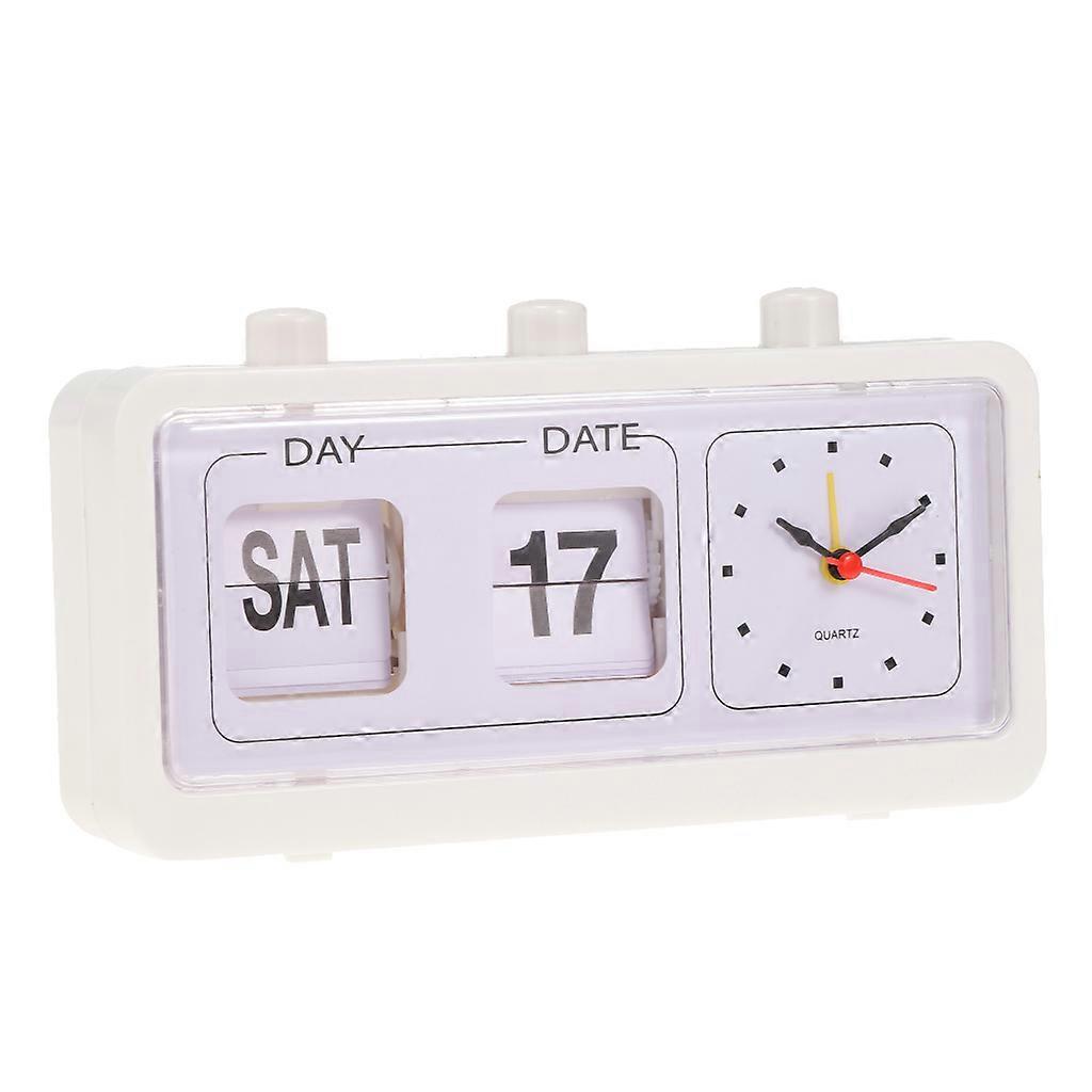 Retro Table Auto Flip Clock Non-ticking Calendar Clock with Day Date Display