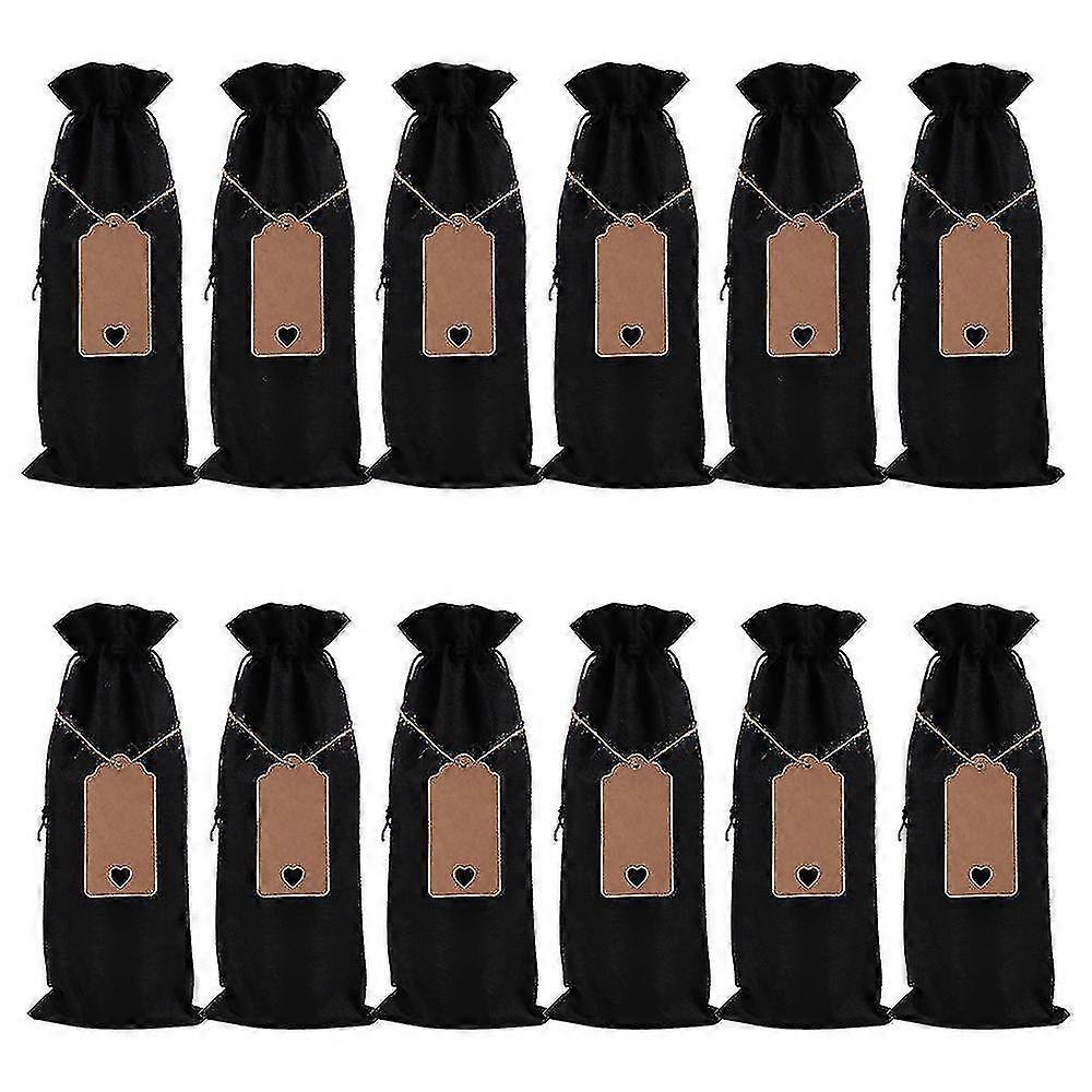 12-pack Reusable Linen Drawstring Wine Bottle Bags With Blank Labels (khaki)