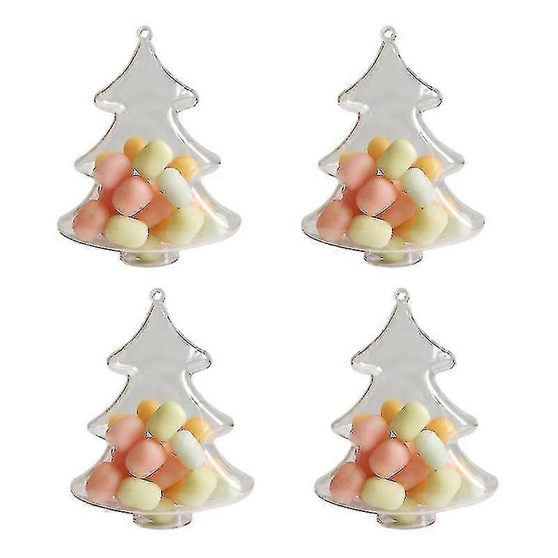 4pcs Transparent Wedding Candy Box Christmas Tree Shaped Plastic Cases Presents Storage Container