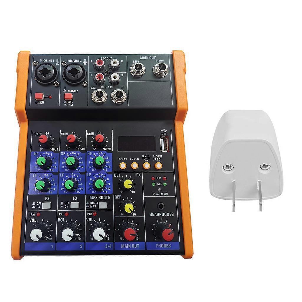 4 Channel Audio Mixer USB DJ Mixing Console with 48V Sound Card Phantom Power