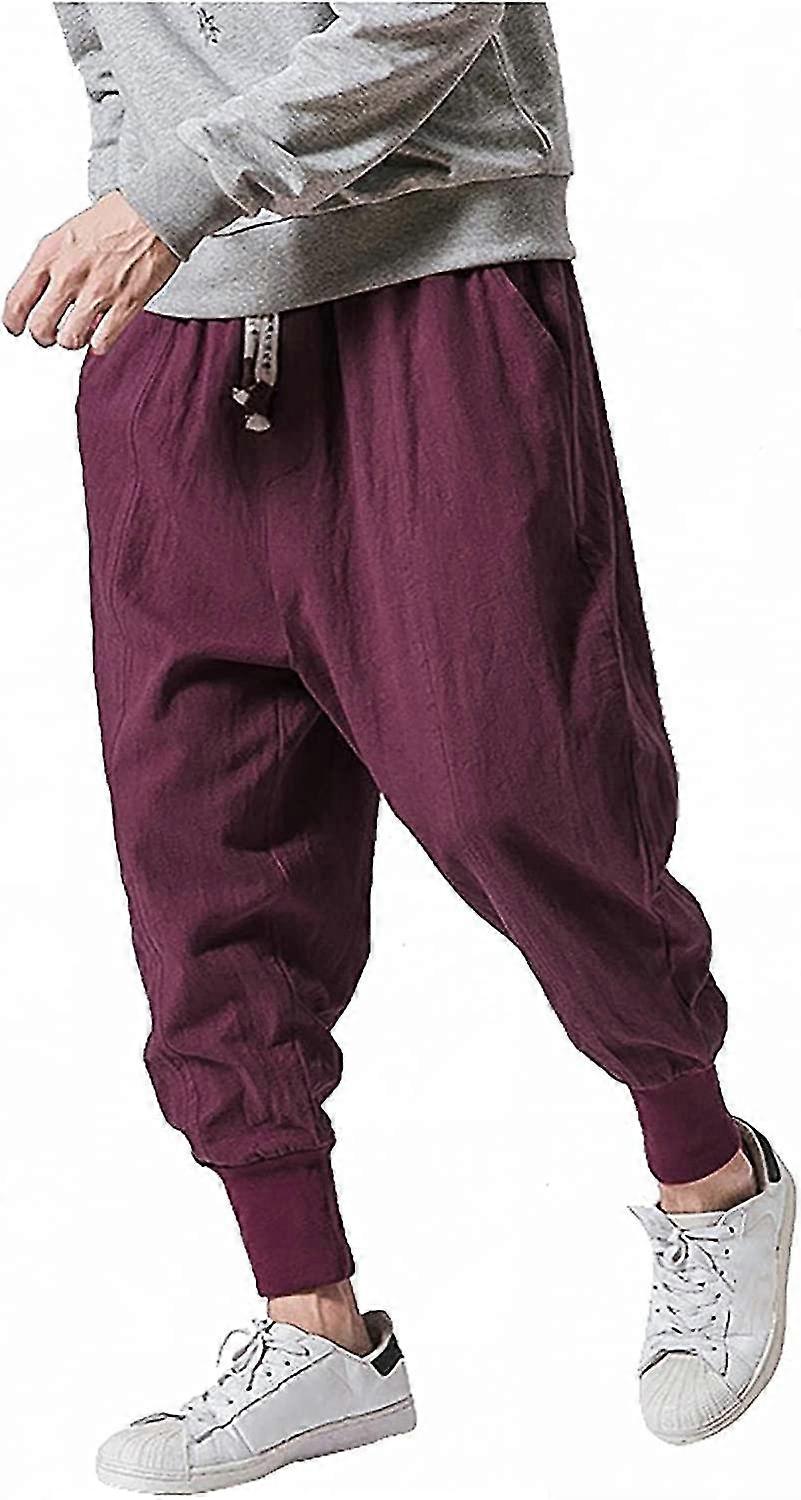 Pantaloni Larghi Harem Da Uomo Pantaloni Da Uomo Casual In Lino Hakama Pantaloni Da Uomo A Gamba Larga Pantaloni Giapponesi Pantaloni Incrociati Da Uomo Pantaloni Con Cavallo Pantalon - Foto 9