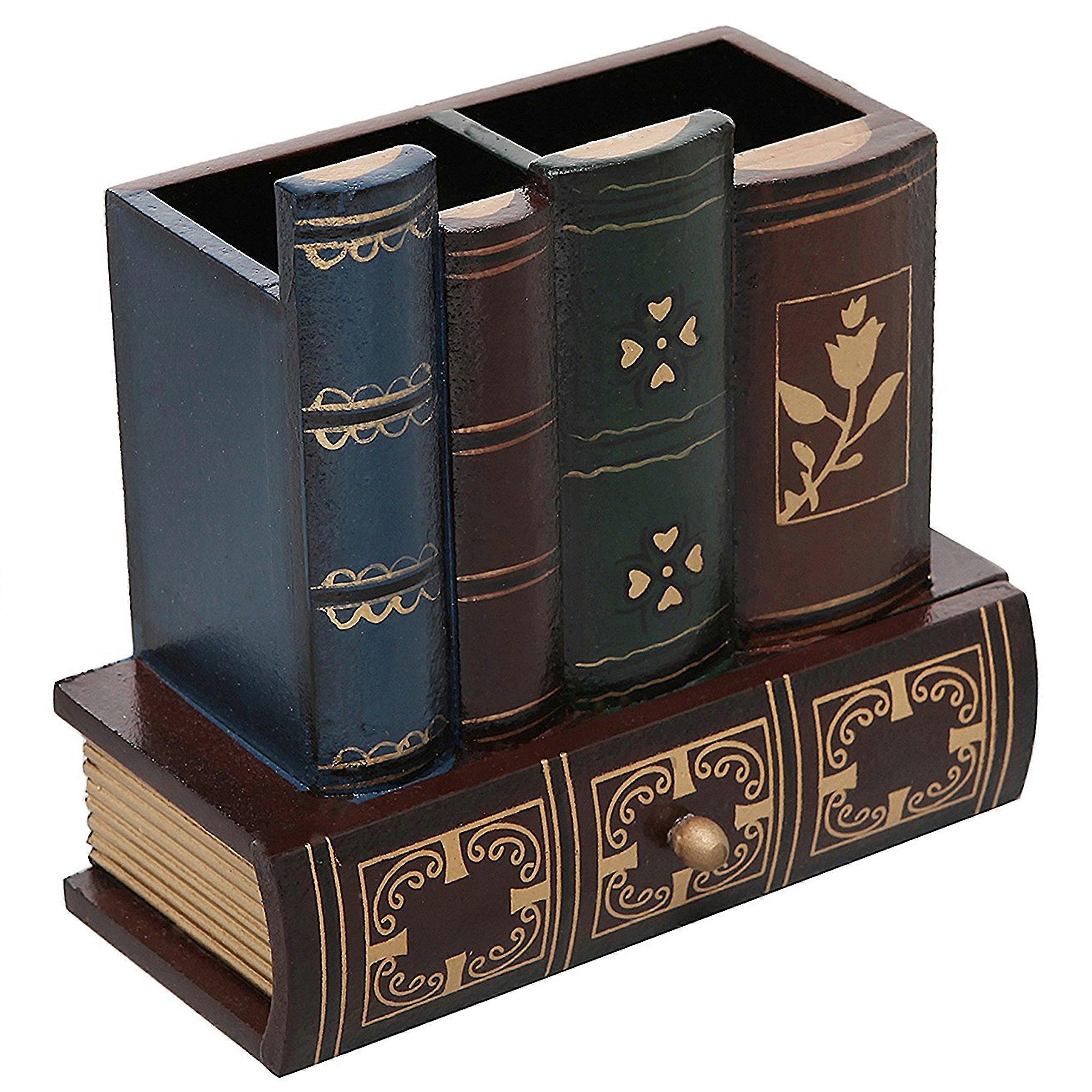 LINJOU Decorative Desk Organizer Caddy, Pencil and Pen Holder with Bottom Storage Drawer
