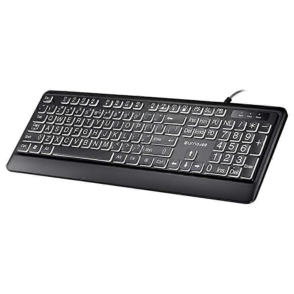 104 Keys Full Size Computer Keyboard Large Font Print USB LED Backlit Keyboard