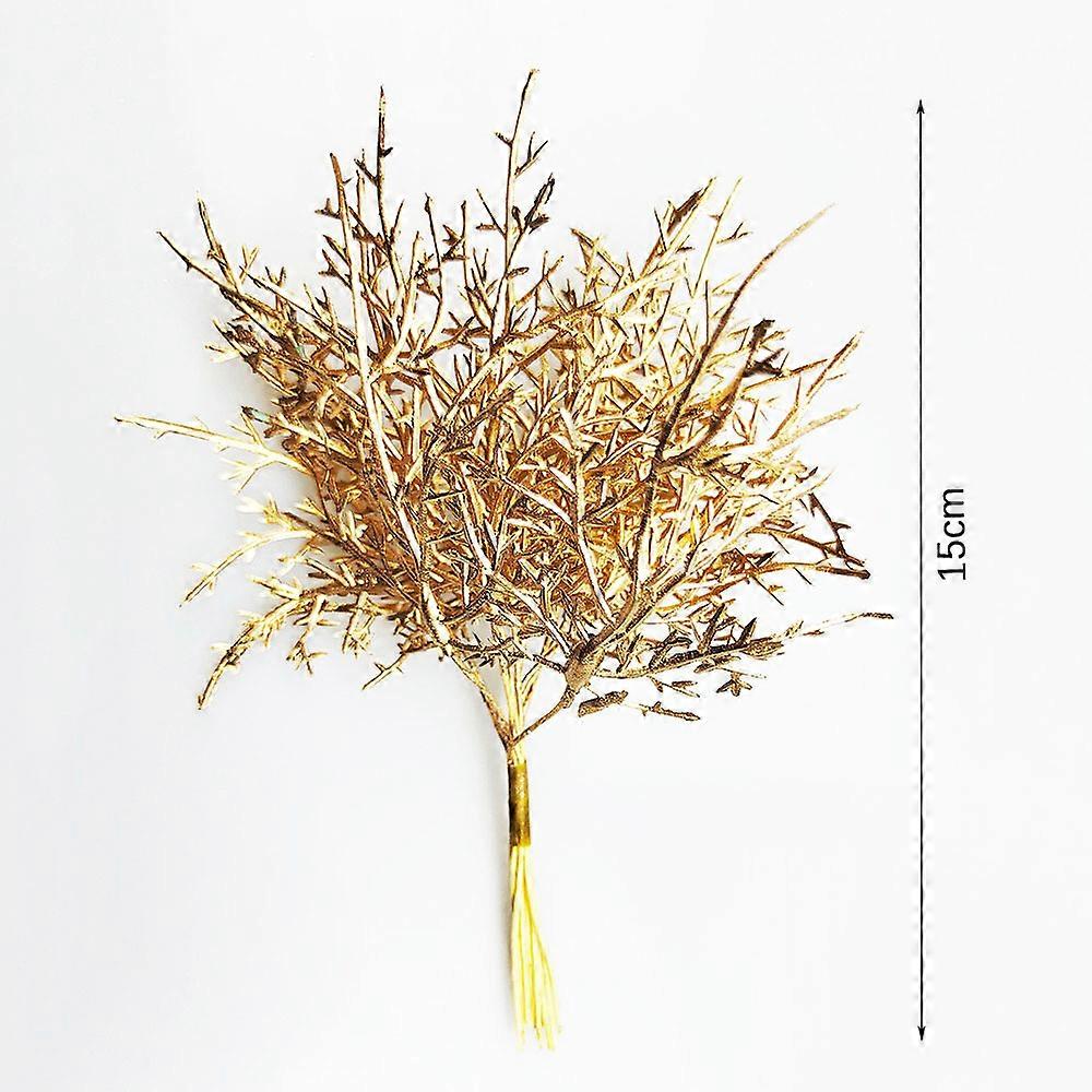 1 ~ 5 יחידות זהב מבריק צמח מלאכותי משאיר תפאורה ביתית קישוט חג המולד זר נצנצים ענף ורוד קישוט חתונה