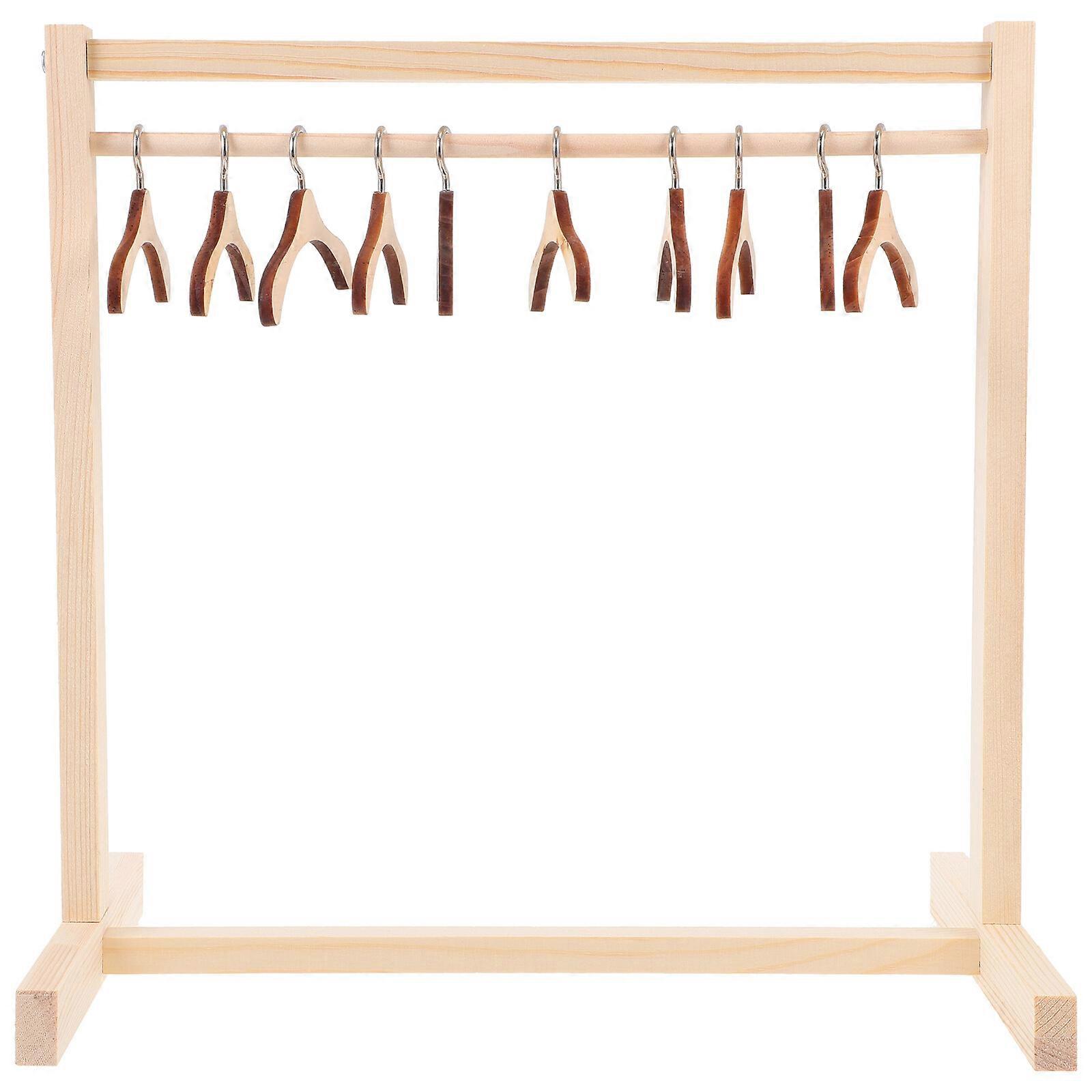 1Set Holz Puppe Garment Rack mit Kleiderbügel Puppe Kleidung Rack für Puppe Haus