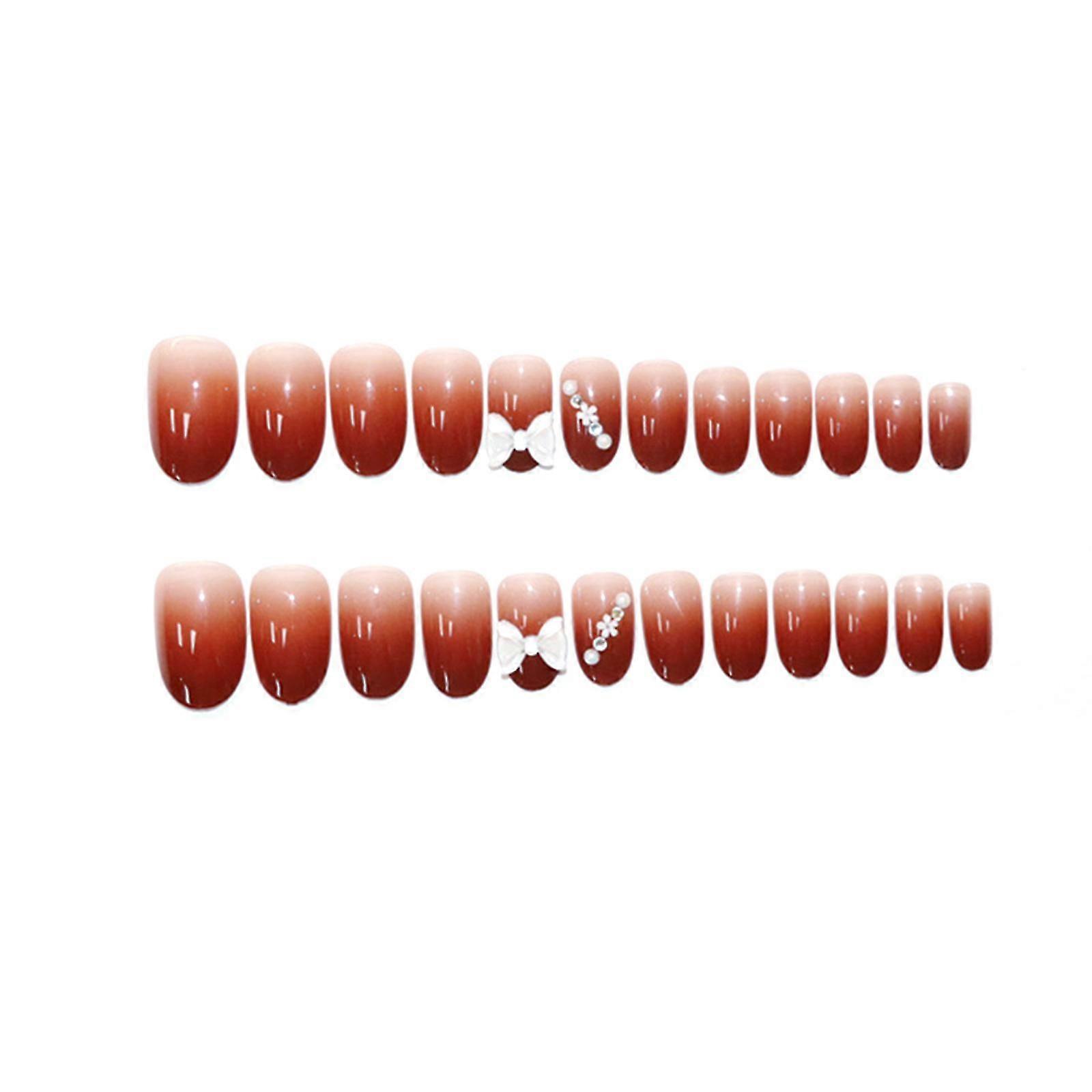 Jelly Nail Piece 24 Pcs Adhesive Round/flat/pointed Tip Manicure Patch With Decor False Nails