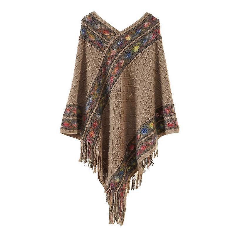 Suéter de poncho de chal con borlas retro retro para mujer con flecos para uso formal e informal