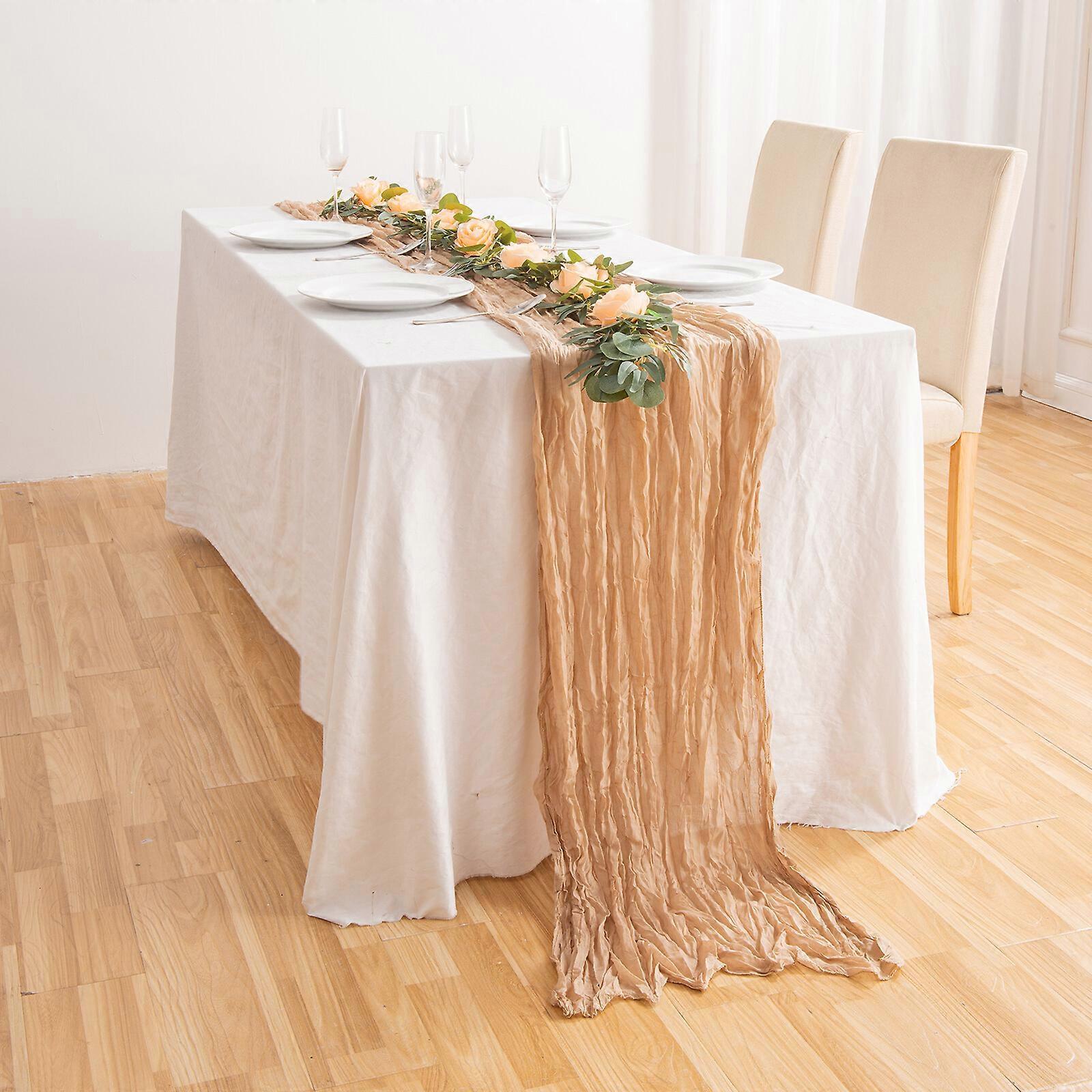 2023 Hot Semi-Sheer Gauze Table Runner Sage Cheesecloth Table Setting Xmas Wedding Decor 90*400cm 100% New