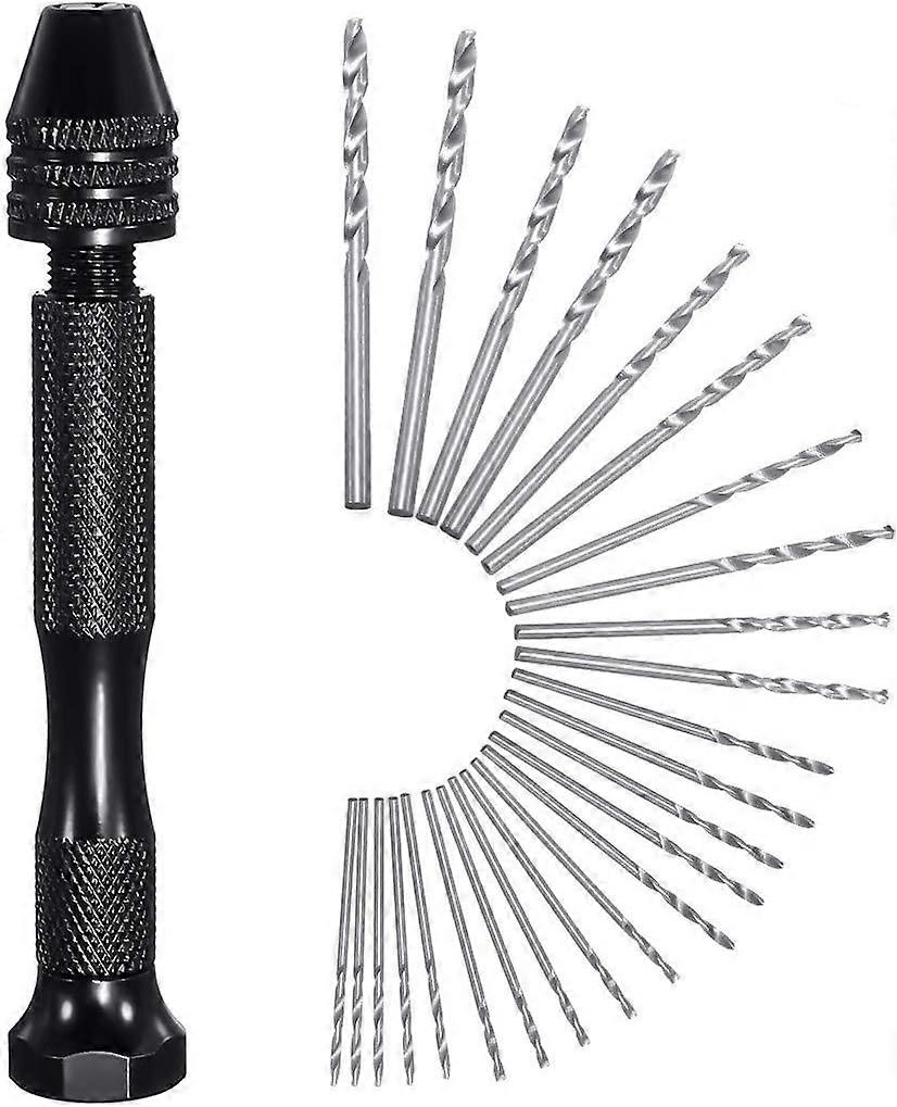 26 PCS Hand Drill - Mini perceuse à main en aluminium de précision Mandrin sans clé + 25 Drill Bit Twist 0.5-3