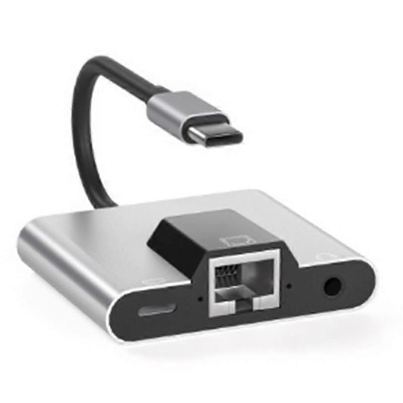 Koncentrator karty sieciowej Type-C na Ethernet LAN USB C do 3,5 mm Audio PD Stacja dokująca do szybkiego ładowania do laptopa Telefon komórkowy