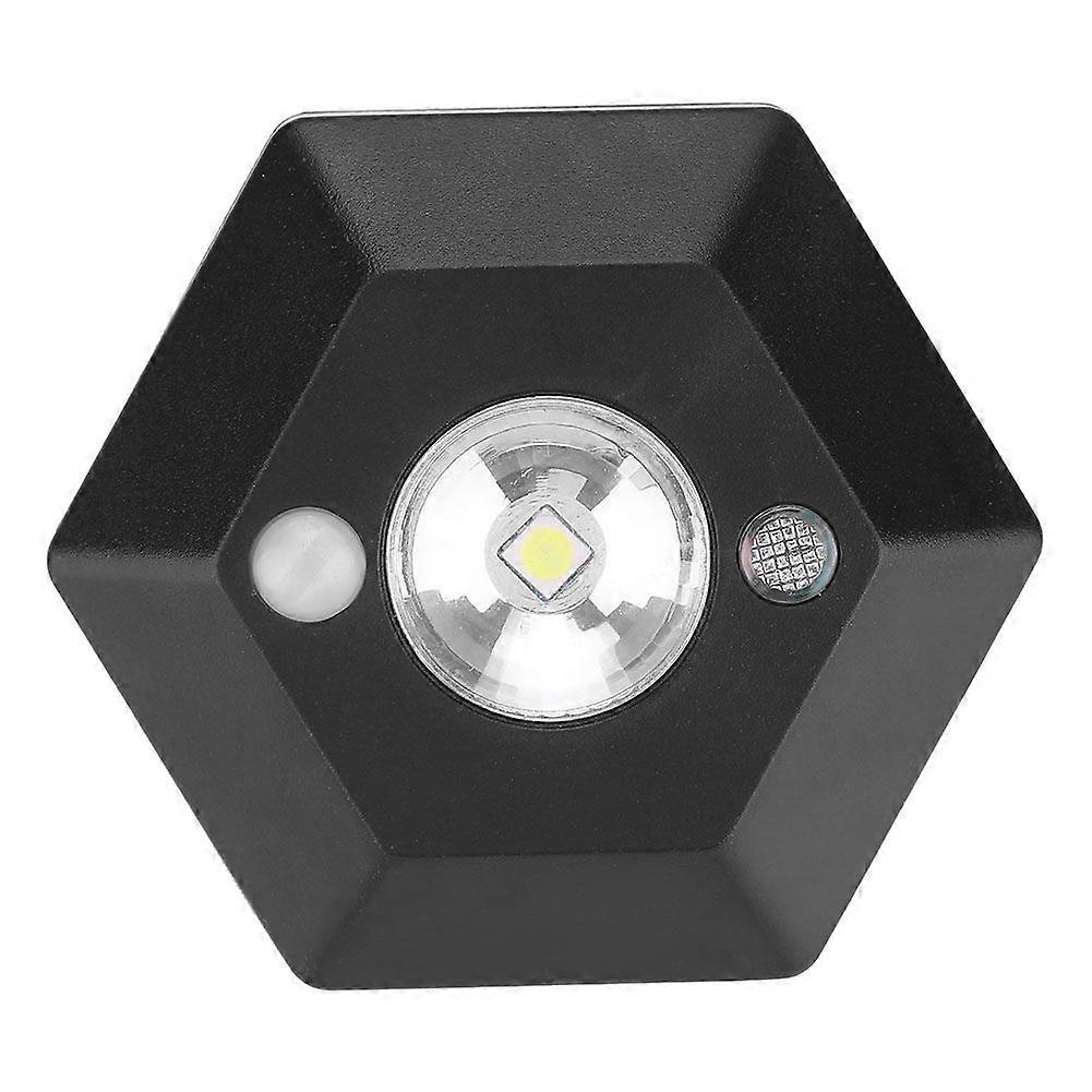 LED Hexagonal Body Induction Lamp Motion Sensor Light for Closet Hall Drawer 4.5V (Black)