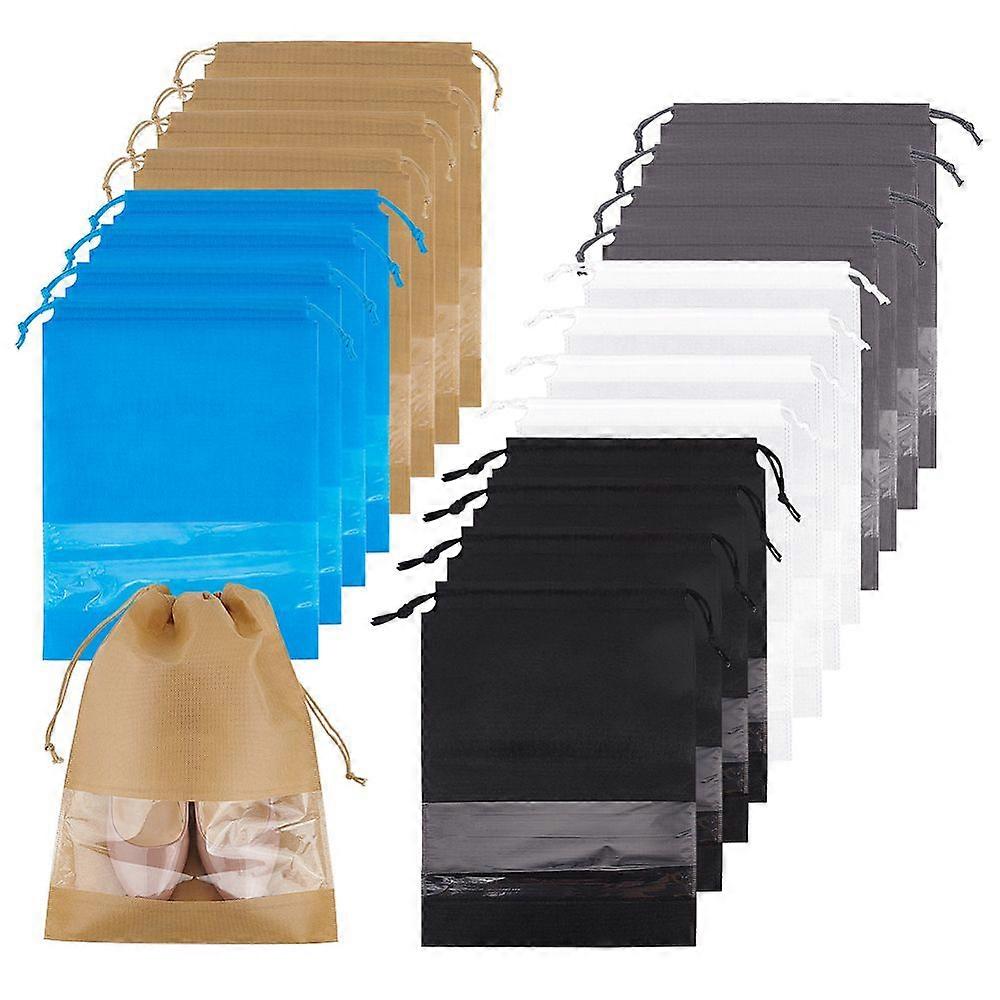 20pcs 5 Colors Non-woven Drawstring Bags for Shoes Travel Shoe Bags for Packing Dustproof Storage Pouches Shoes Organizer Bag with Clear Window for Tr