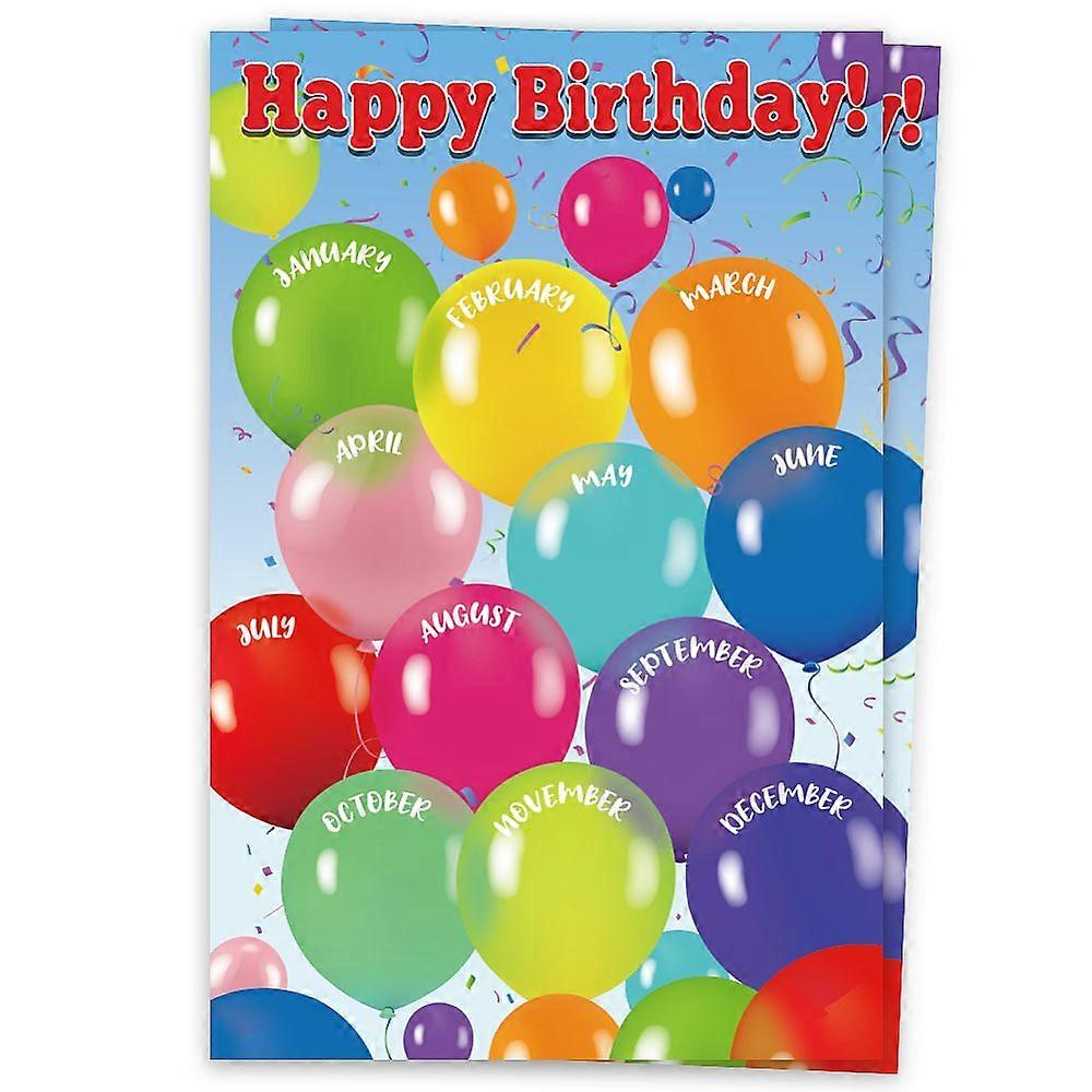 2Pcs Reusable Happy Birthday Chart Posters Birthday Chart Calendar for Classroom Decorations Rectangle Balloon 430x280mm