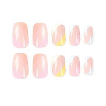 Reusable 24 Pcs Press On Nails Rainbow Beveled Edge Fit Perfectly Stick On Nails  Glue Models