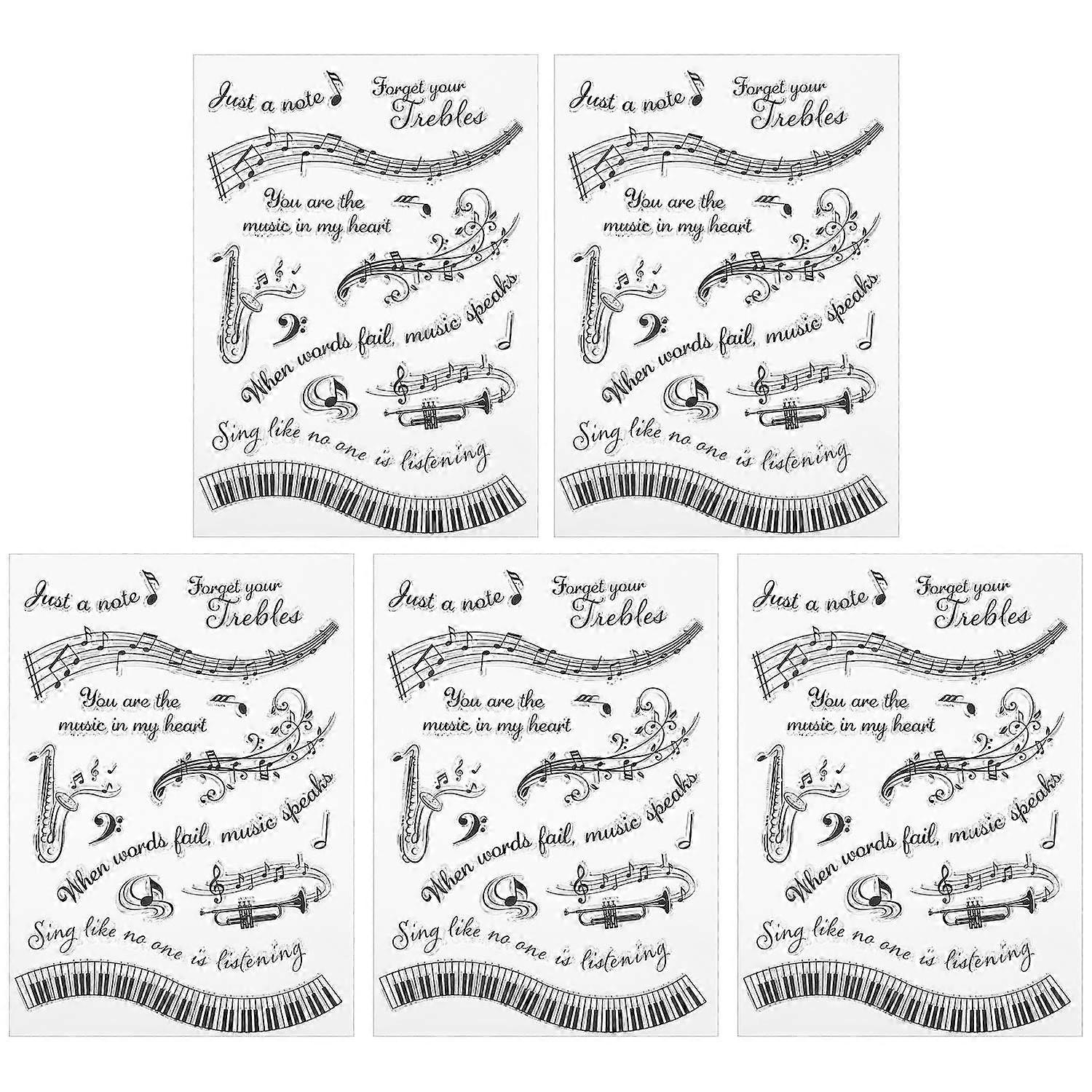 5Pcs Clear Stamp Musical Symbol Pattern DIY Transparent Silicone Rubber Stamps T1731