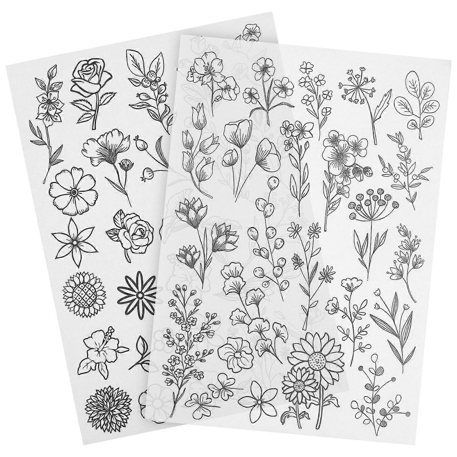 2 Sheets Embroidery Patterns Stabilizers Water Soluble Fabric Backing Embroidery Floral Patterns Stencils