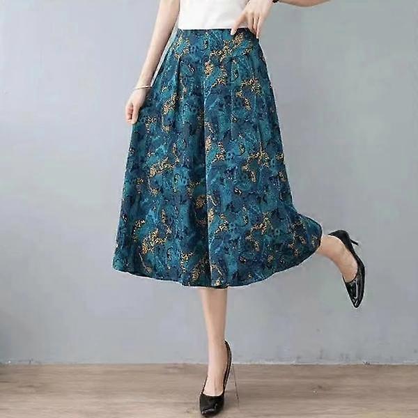WTEMPO Women's Large Size Wide Leg Pants Summer Thin Culottes Elastic Waist Loose Casual Cropped Pants