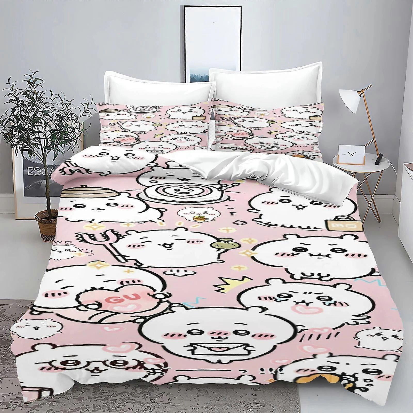 V2879 Lakan Chiikawa Sängöverdrag Sängkläder, Modern Tryckt / Stycke Set Queen Täcken Uppsättningar Usagi Sängkläder 3-delat sängkläder (1 påslakan + 