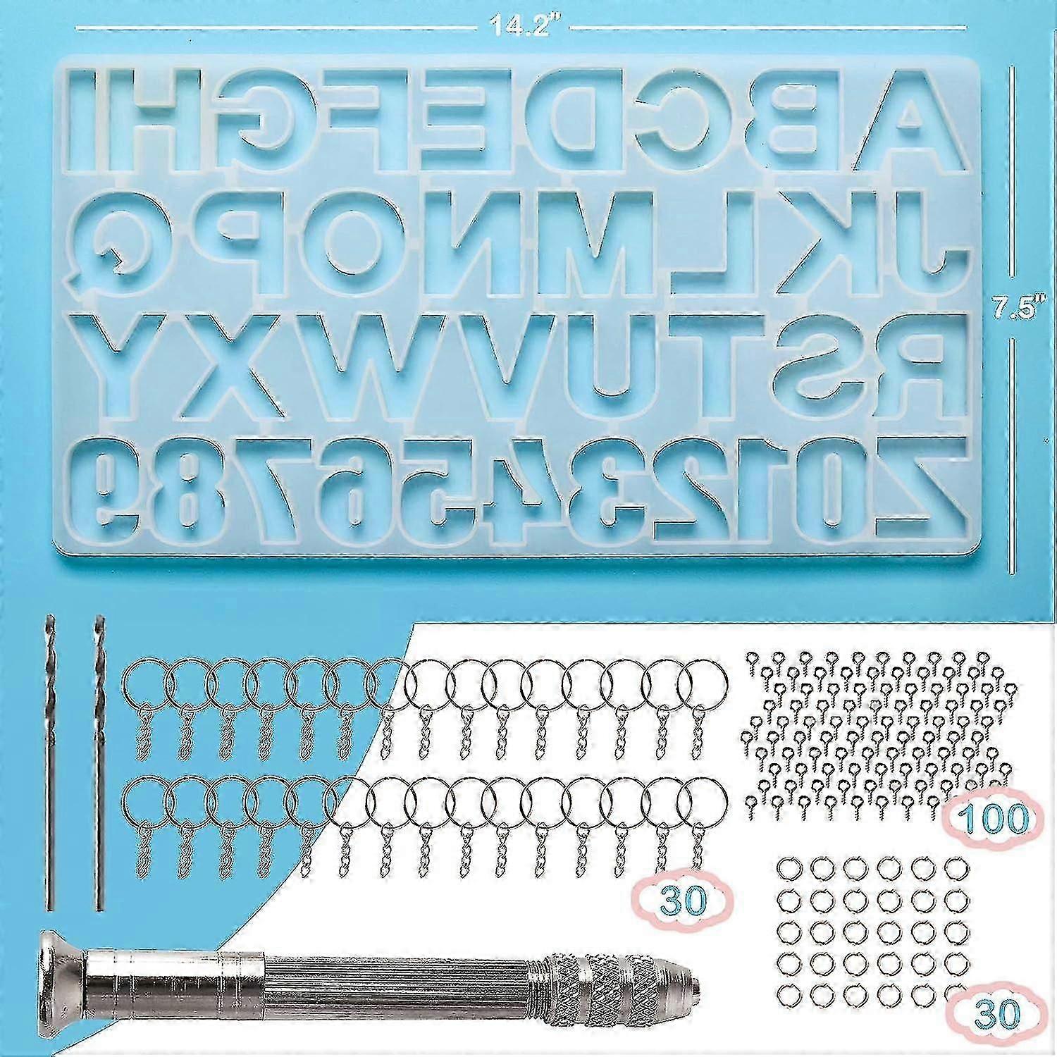 134pcs Silicone Alphabet Resin Molds Kit Backward Letter Number Silicone Mold Epoxy Resin Casting Molds Keychain Making Set With 1 Hand Drill 2 Drill