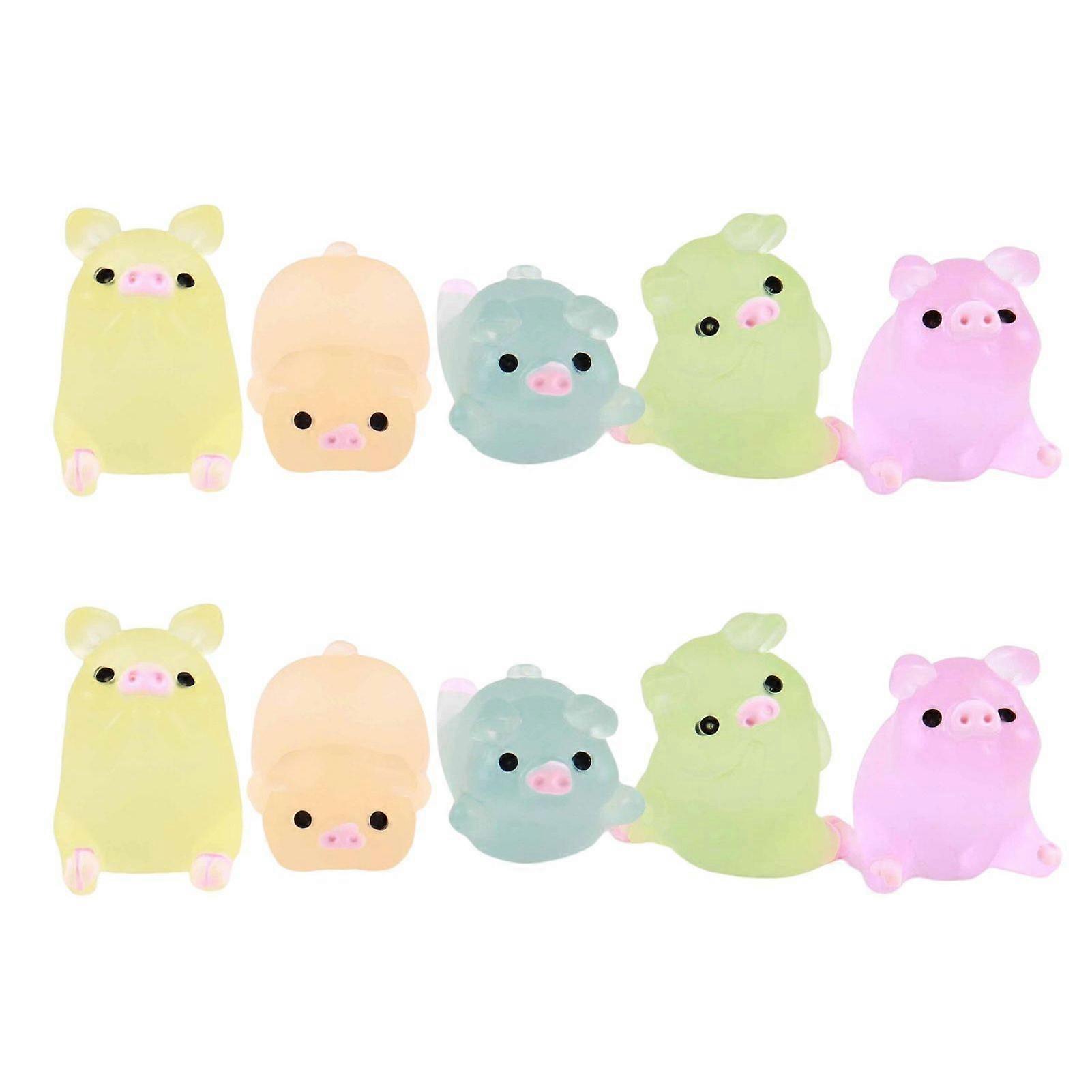10Pcs Piggy Figurine Glow in The Dark Handmade Resin Luminous Pig Statue DIY Phone Case Decoration Home Decor