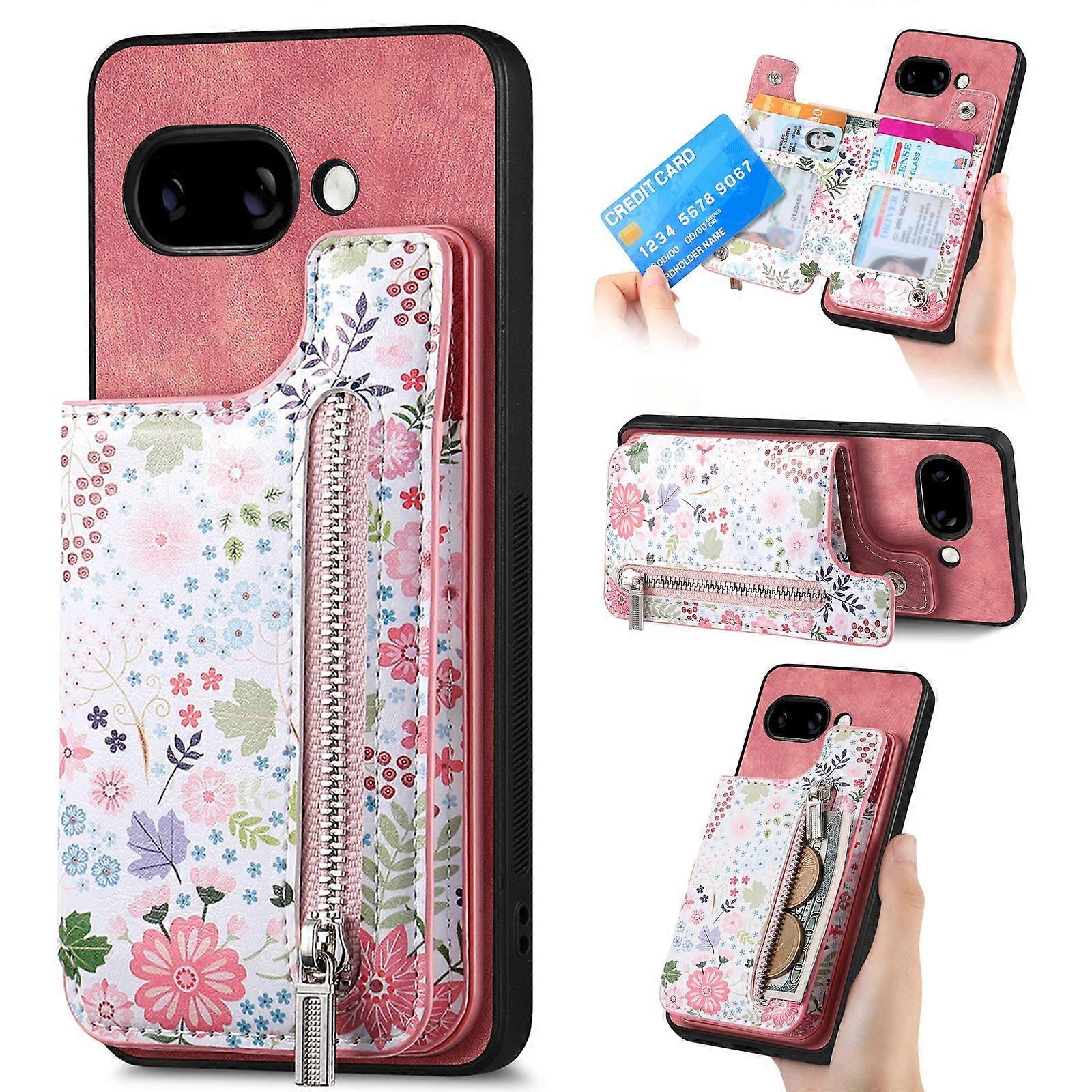 Retro Painted Zipper Wallet Back Phone Case