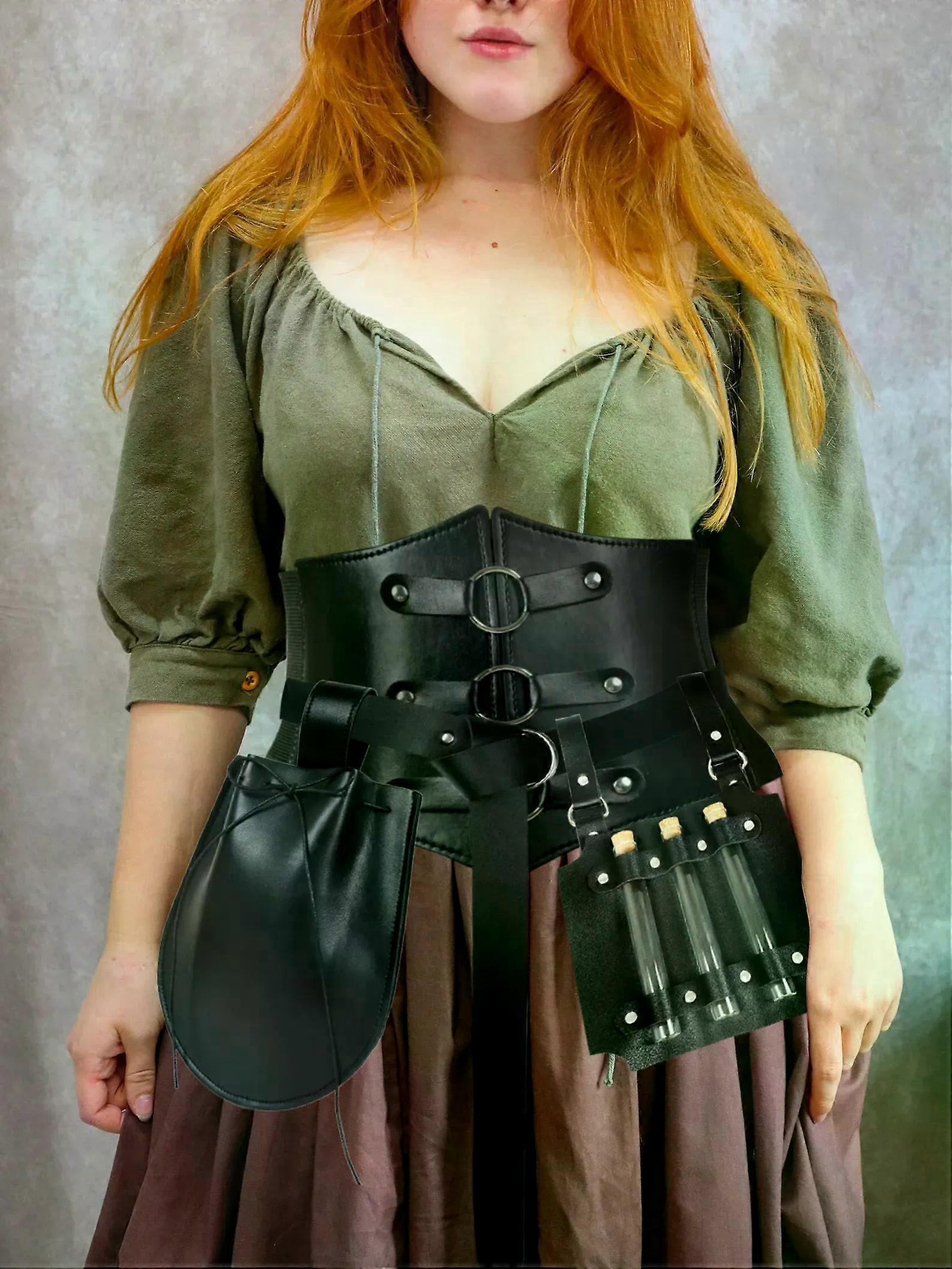 レトロな魔女コスチュームアクセサリーマジックセットPUレザーアクセサリーポーションボトルホルダープレーンベルトウエストバッグ魔女コスプレ小道具