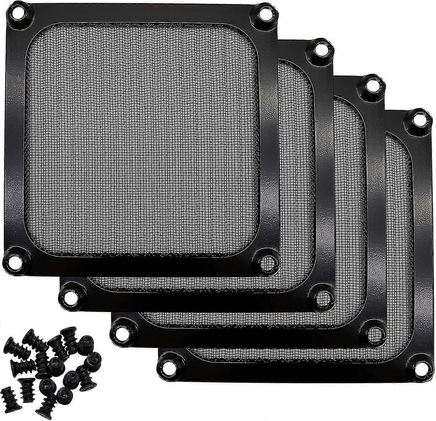 4 Pack Computer Fan Filter Grills With Screws, Ultra Fine Aluminum Mesh, Black Color 9x9cm
