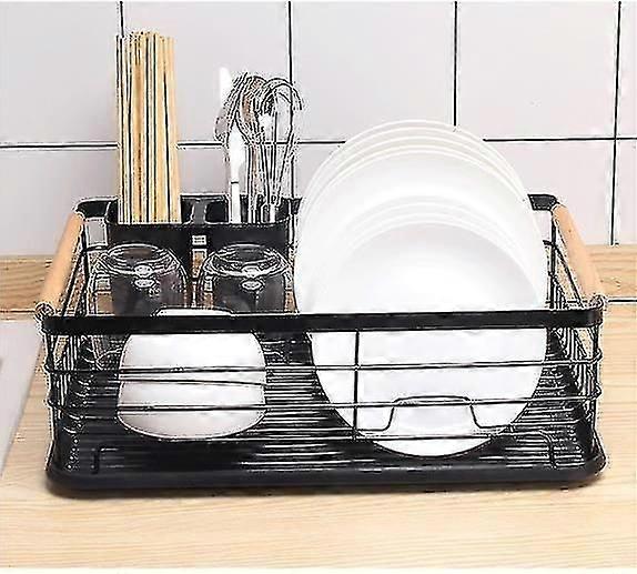 Abtropffläche mit Abtropfschale und Besteckauffangbehälter Schwarz 42x 30 x 15 cm