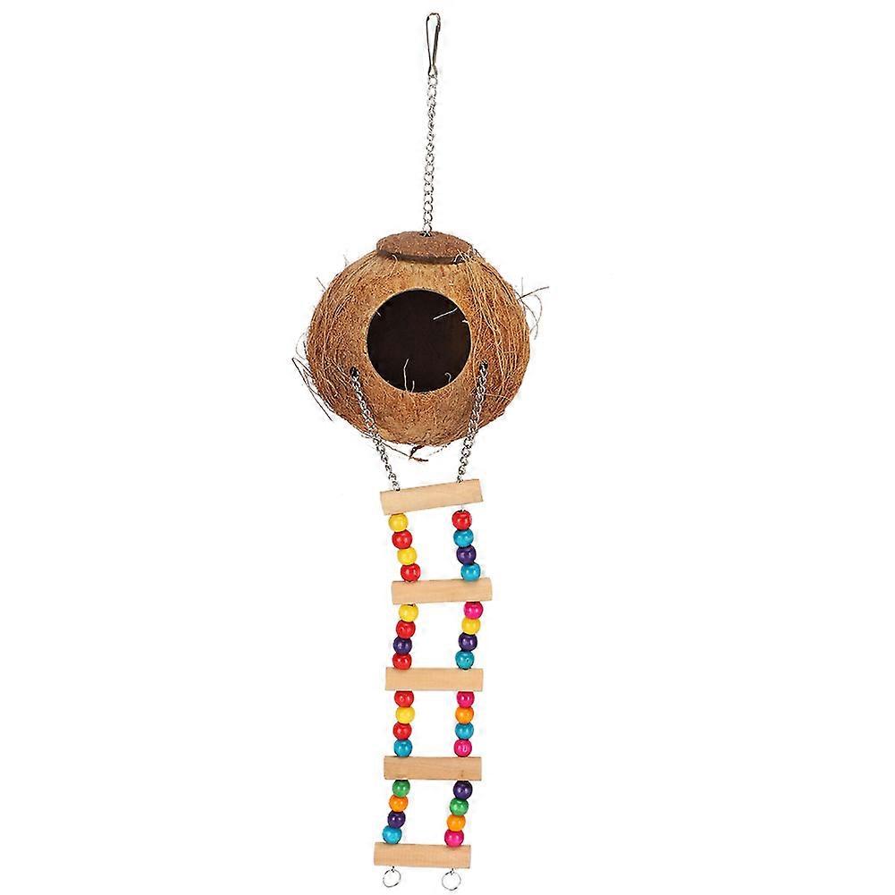 Coconut Husk Parrot Nest Swing Bed Cave Toy with Ladder for Small Birds Natural Pet Supplies