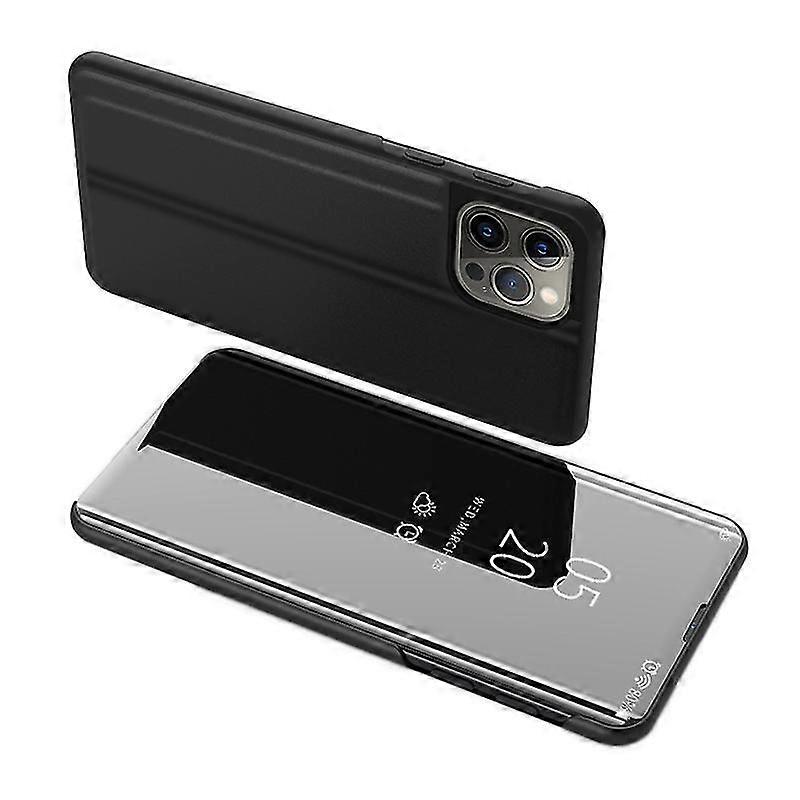 View Window Phone Case compatible  15 Pro, Mirror Surface Electroplating Leather Stand Cover