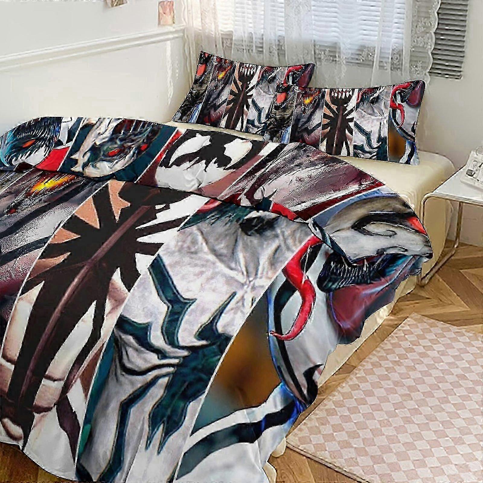 o2505 Lenzuola Venom Print Bedding Set Modello Piumino Cove Set3 Pezzi Copripiumino E Federe per Donne Uomini Adolescenti (1 Copripiumino e 2 Cuscini