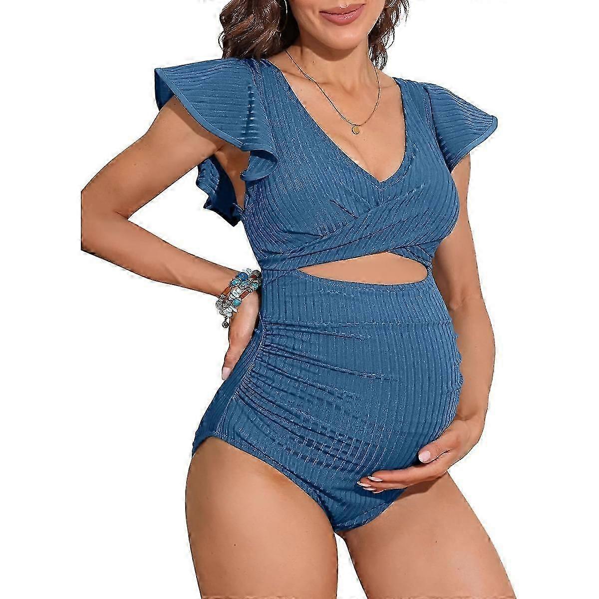 Charmleaks maillot de bain de maternité côtelé une pièce à volants maillot de bain froncé cravate découpée noeud maillot de bain de grossesse