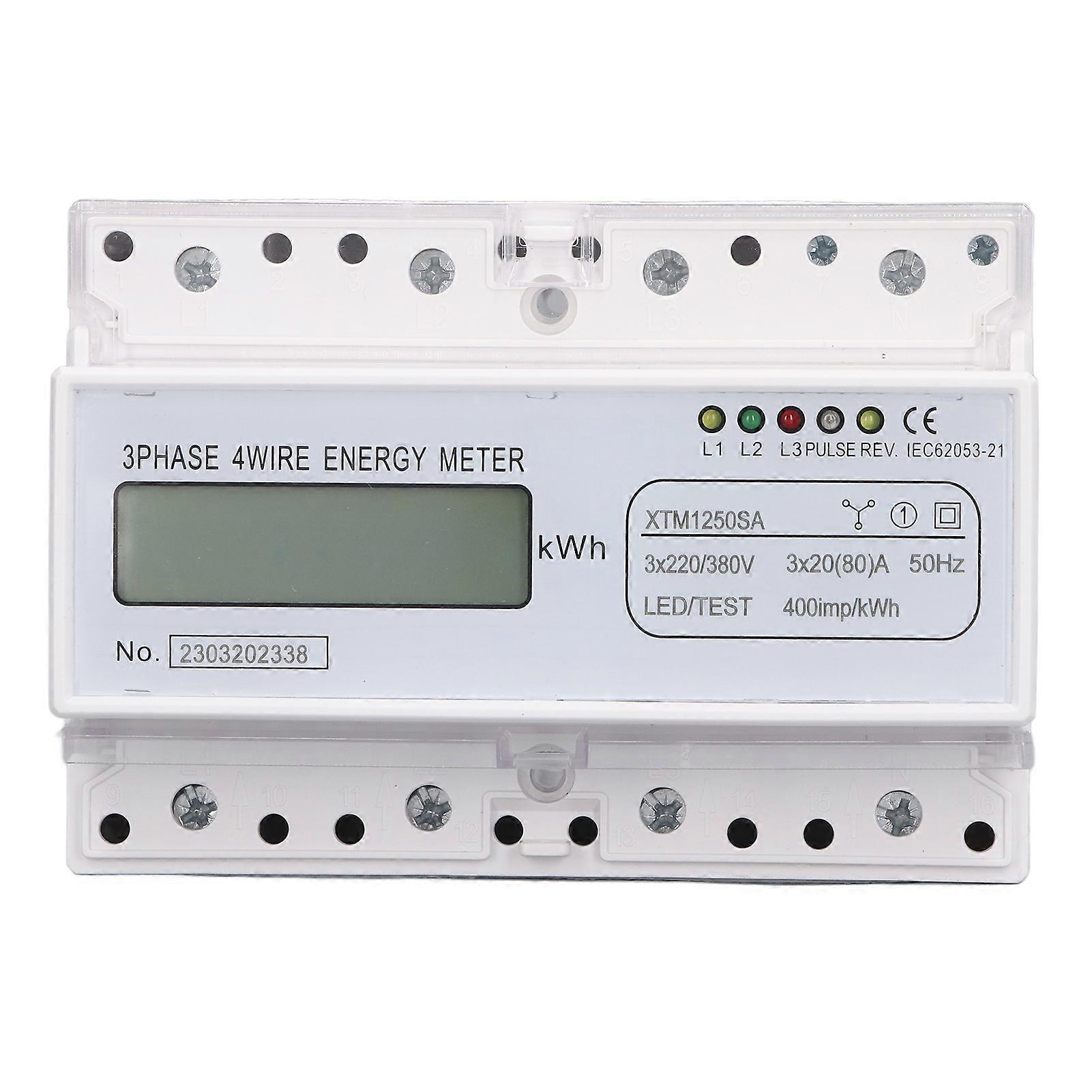 7 Digit LCD Electric Energy Meter 35mm DIN Rail Mounting 3 Phase 4 Wire Electricity Usage Monitor