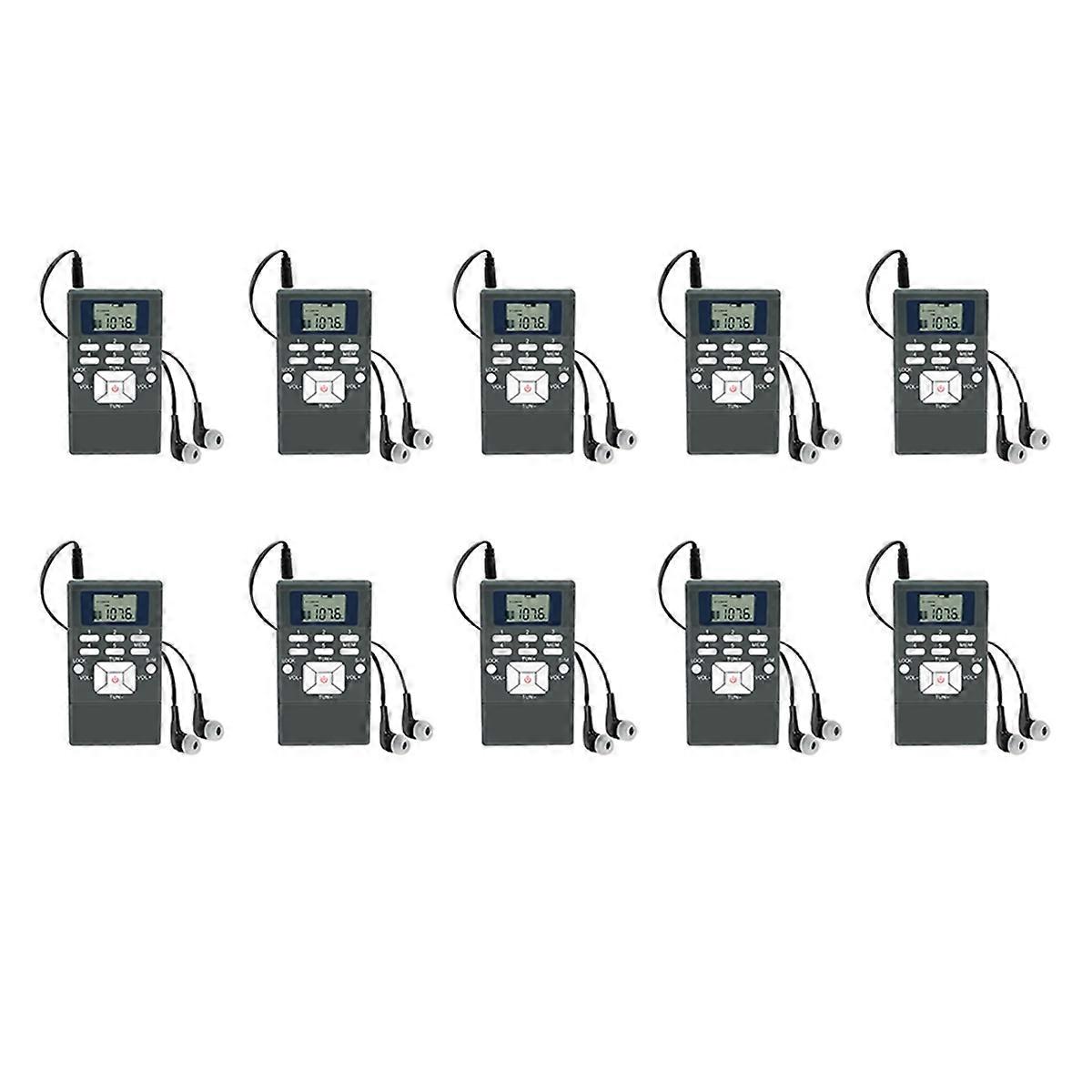 10Pcs PR13 Radio FM Stereo Portable Radio Receiver with Digital Clock for Guiding Church Conference