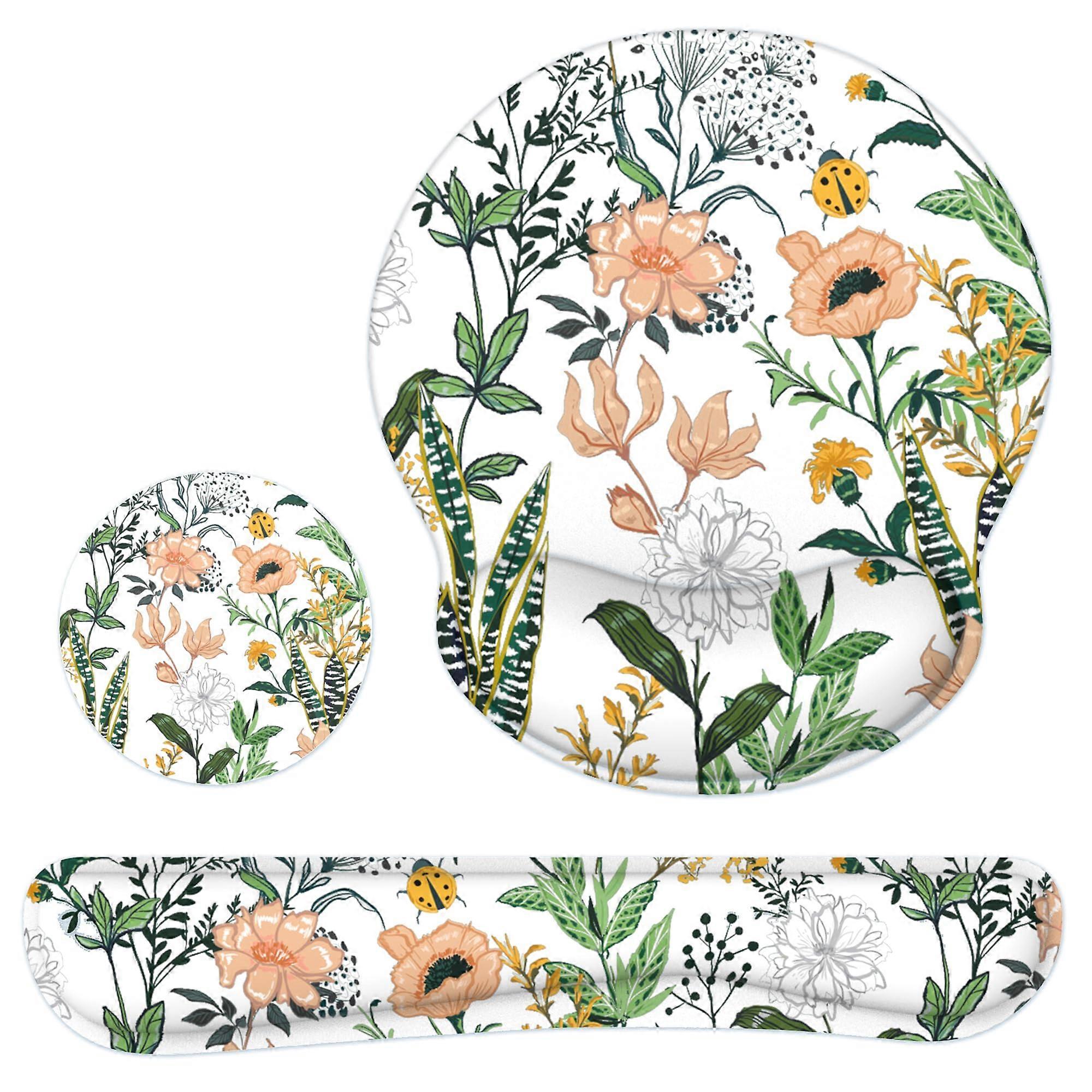 Mouse Pad With Wrist Rest Floral Design For Office And Gaming Keyboard Wrist Rest Included