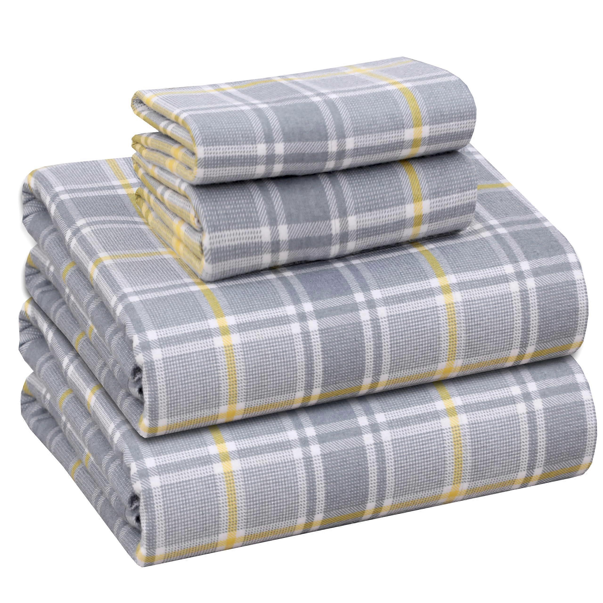 4 Pcs Flannel Sheets Cotton Double Brushed Breathable Extra Soft & Comfy for All Seasons Twin Size